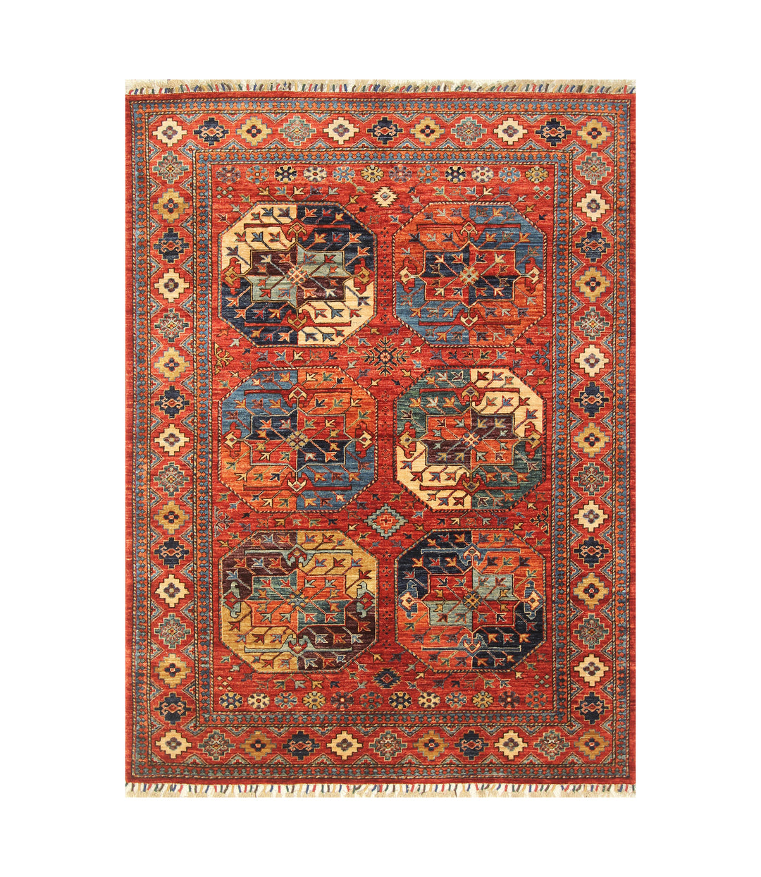 5x7 Red Afghan Ersari Oriental Turkmen hand knotted Tribal Rug - Yildiz Rugs