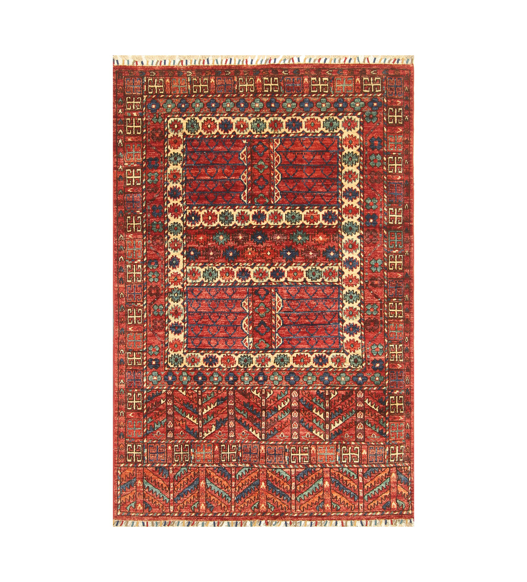 4x6 Red Pardeh Ersari Tribal Afghan hand knotted Rug - Yildiz Rugs