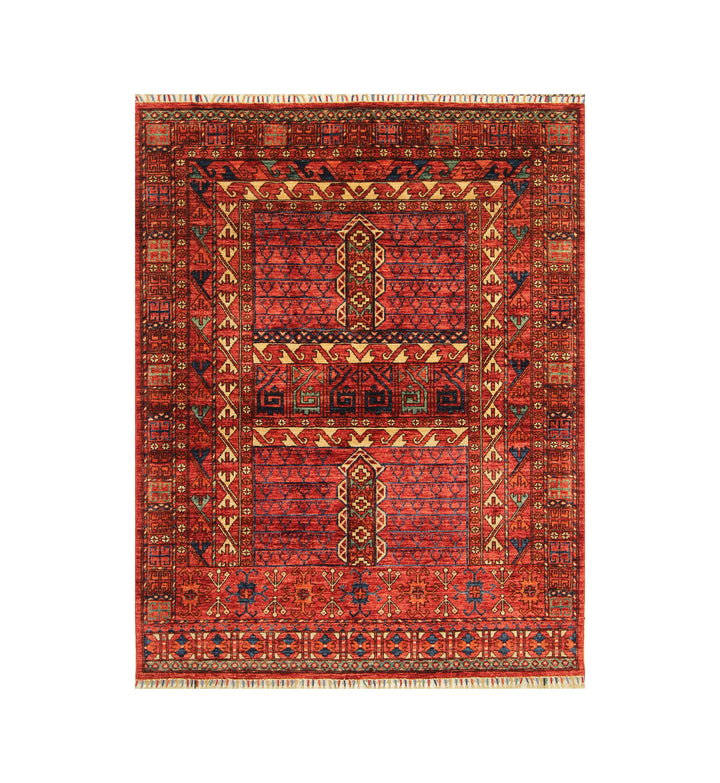 5x7 Red Pardeh Ersari Tribal Afghan hand knotted Rug