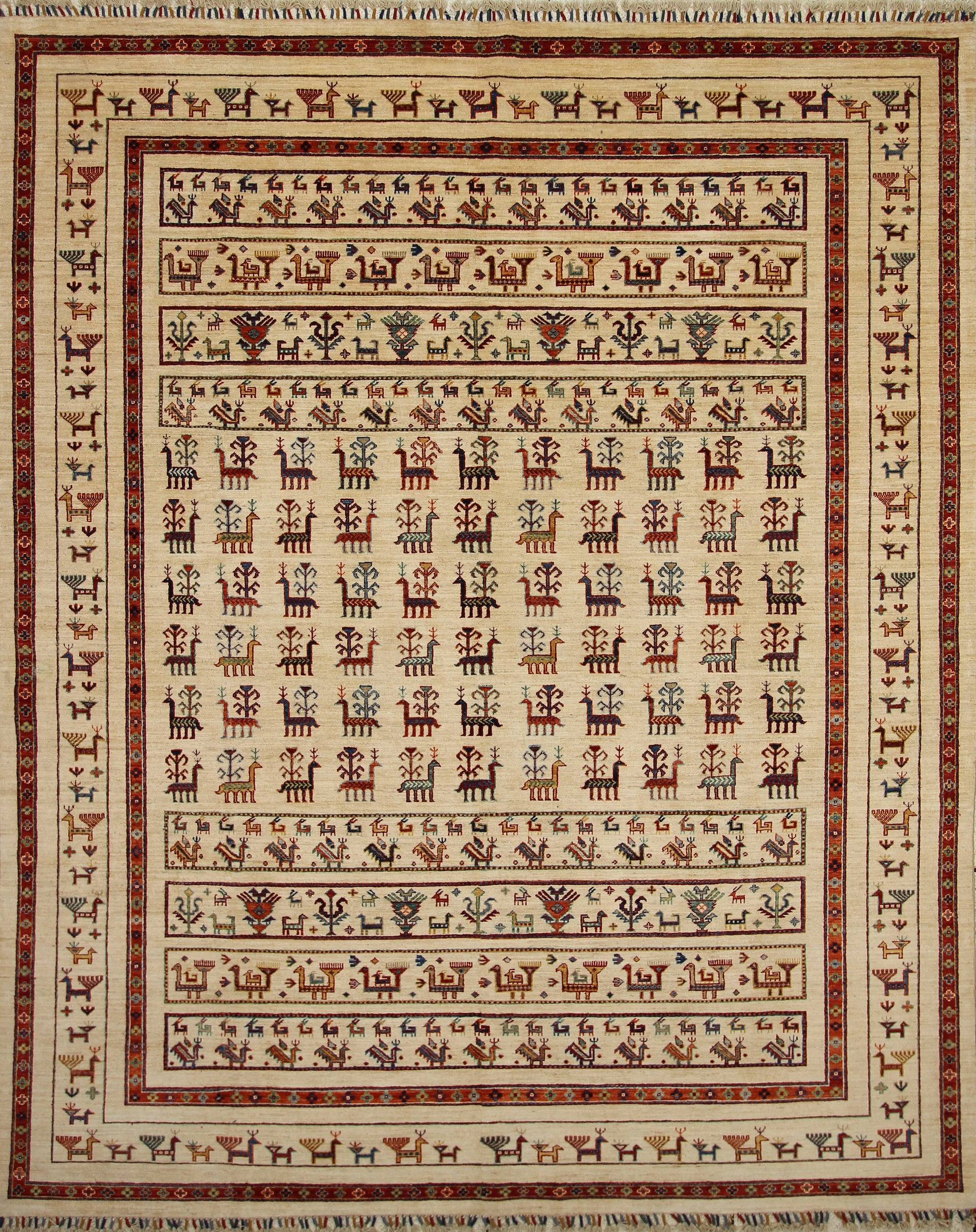 8x10 Gabbeh Ivory Beige Afghan Hand knotted Wool Tribal Rug - Yildiz Rugs