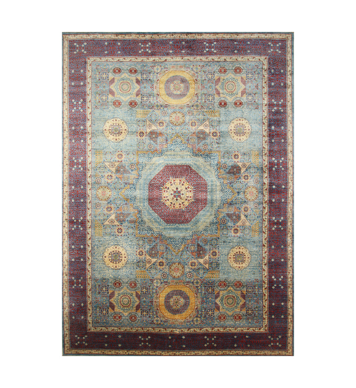 10x14 Pastel Blue Mamluk Turkish Hand knotted Medallion Rug