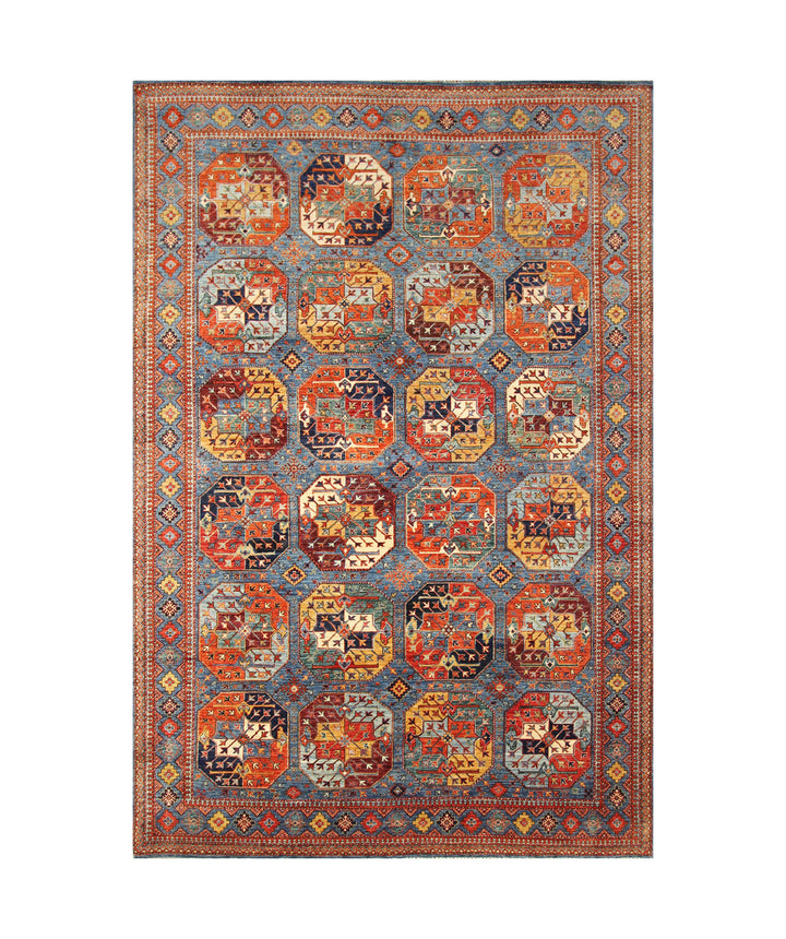 8x13 Blue Ersari Turkmen Afghan Tribal Rug