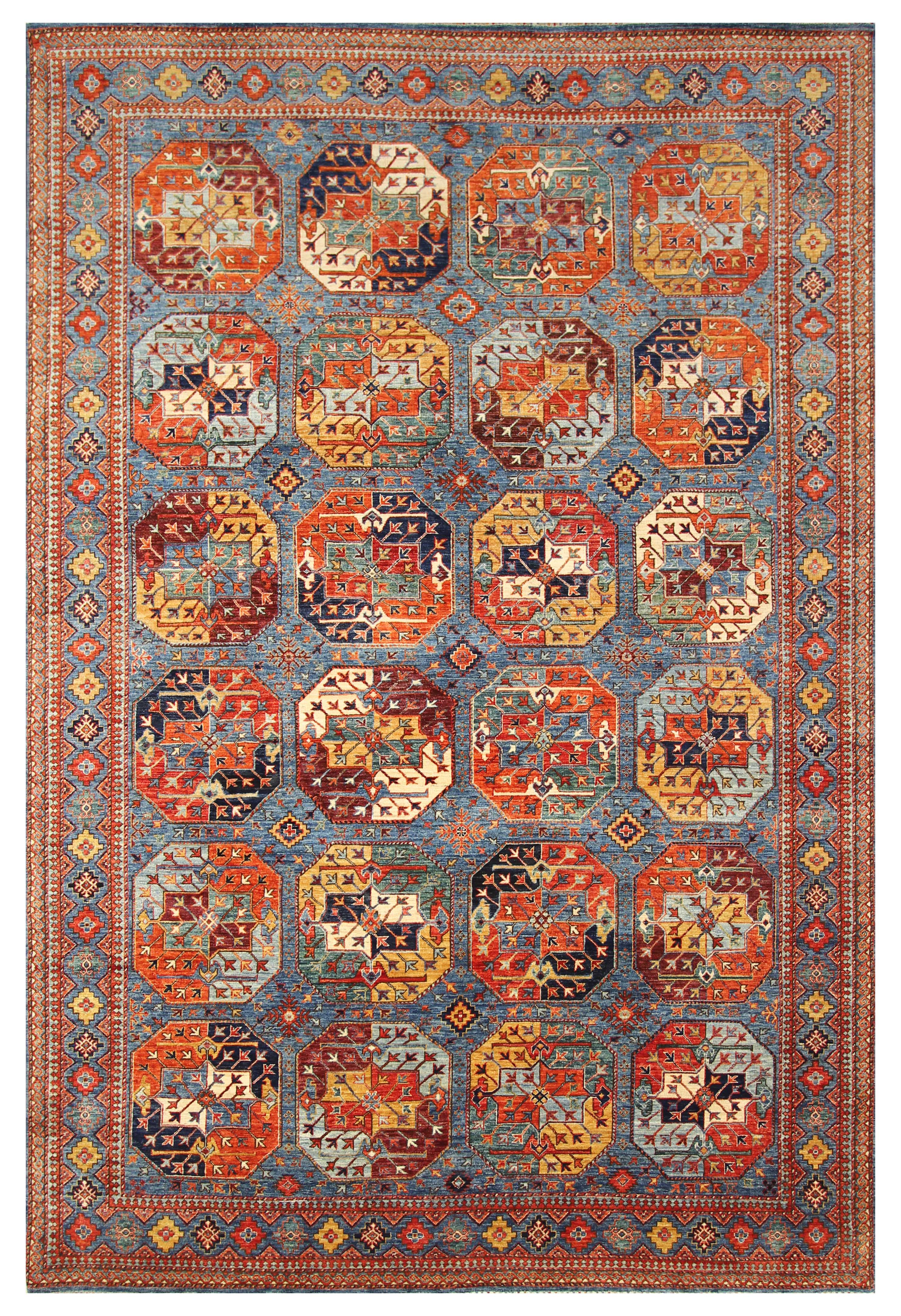 8x12 Blue Ersari Hand-Knotted Afghan Tribal Rug - Yildiz Rugs