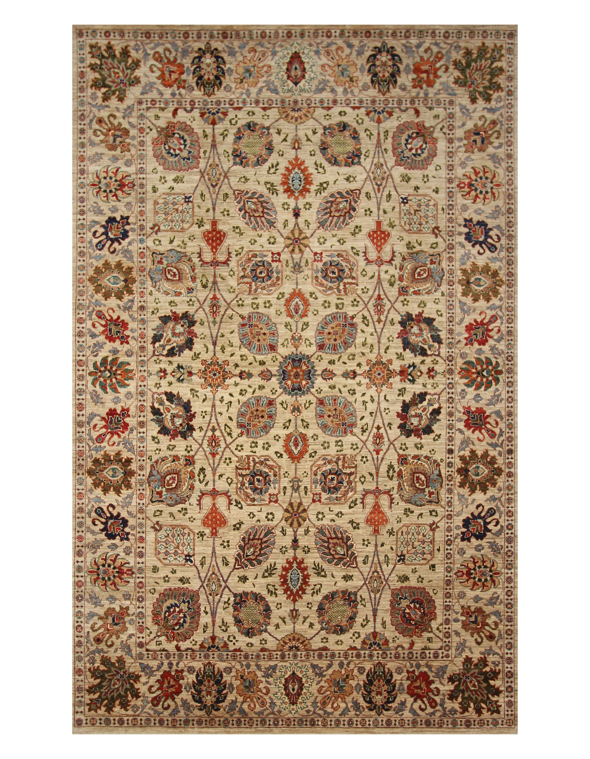7x10 Taupe Beige Waziri Afghan Hand knotted Oriental Rug