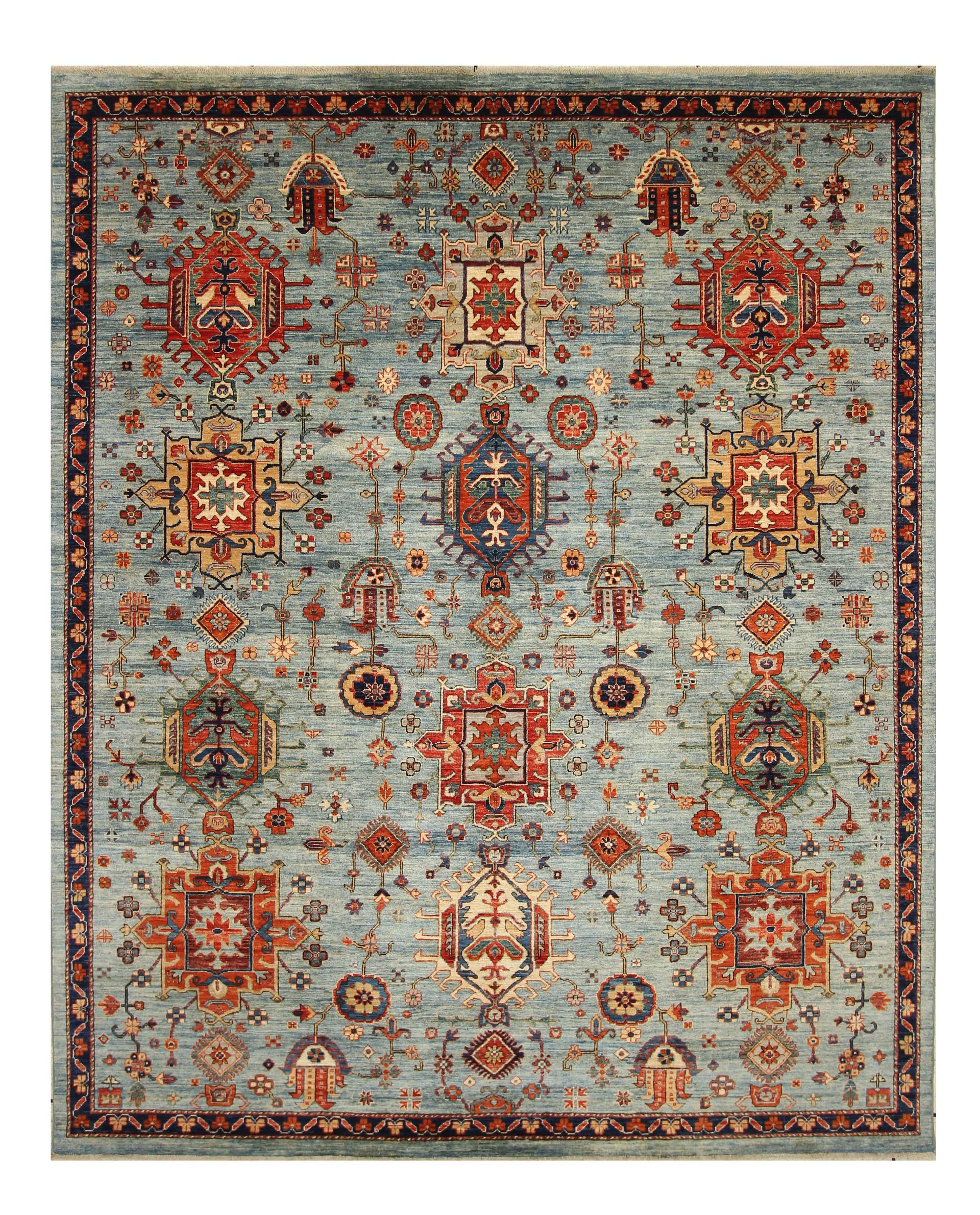 8x10 Blue Karaja Afghan Hand knotted Wool Oriental Rug - Yildiz Rugs