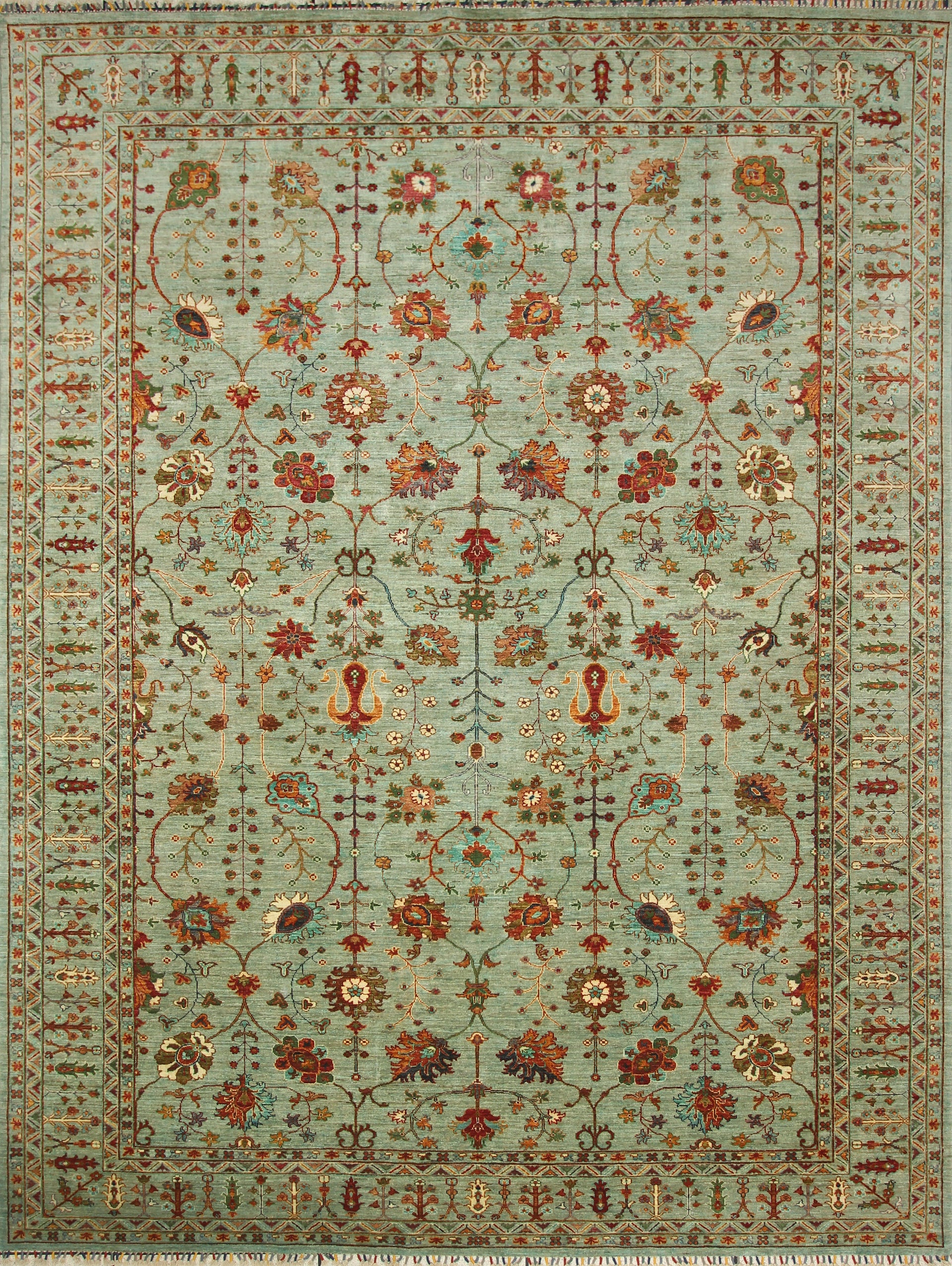 9x12 Waziri Pistachio Green Afghan Hand knotted Rug - Yildiz Rugs
