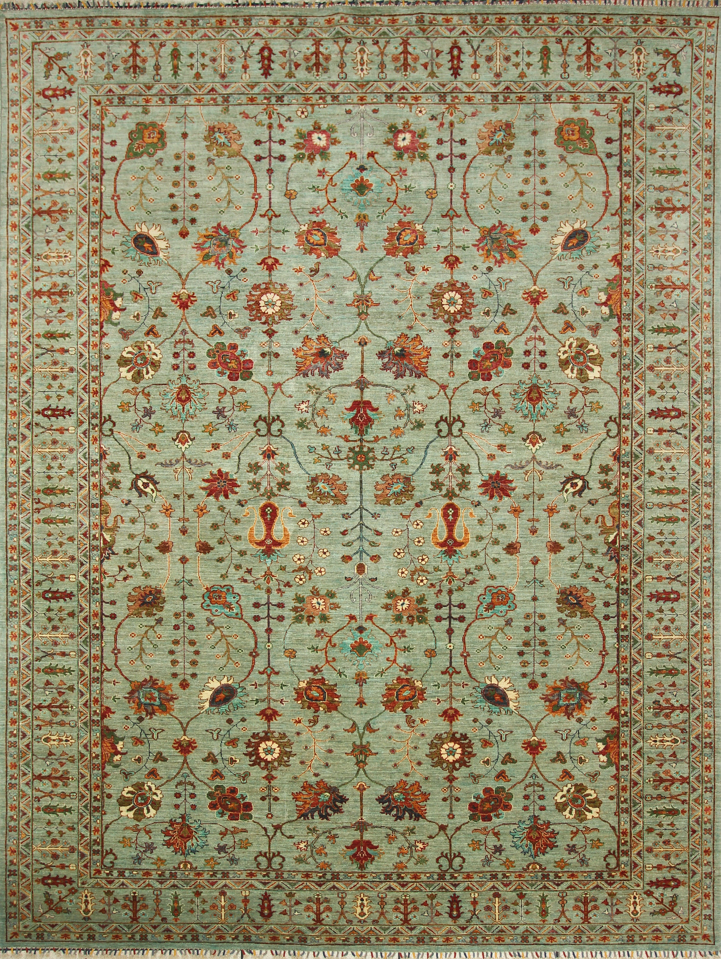 9x12 Waziri Pistachio Green Afghan Hand knotted Rug - Yildiz Rugs