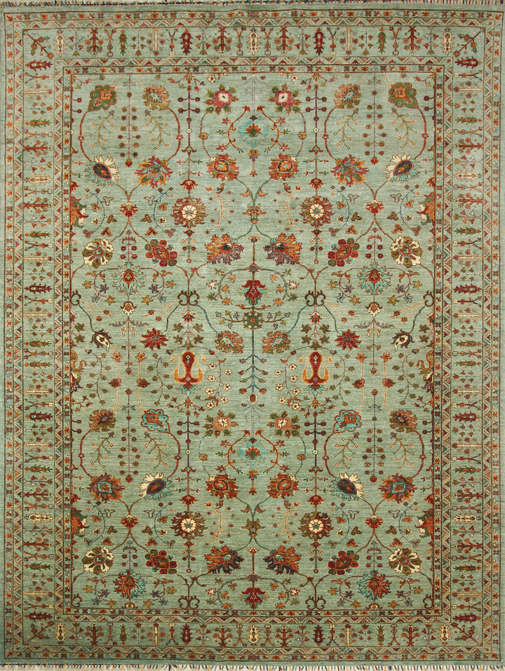 9x12 Waziri Pistachio Green Afghan Hand knotted Rug - Yildiz Rugs