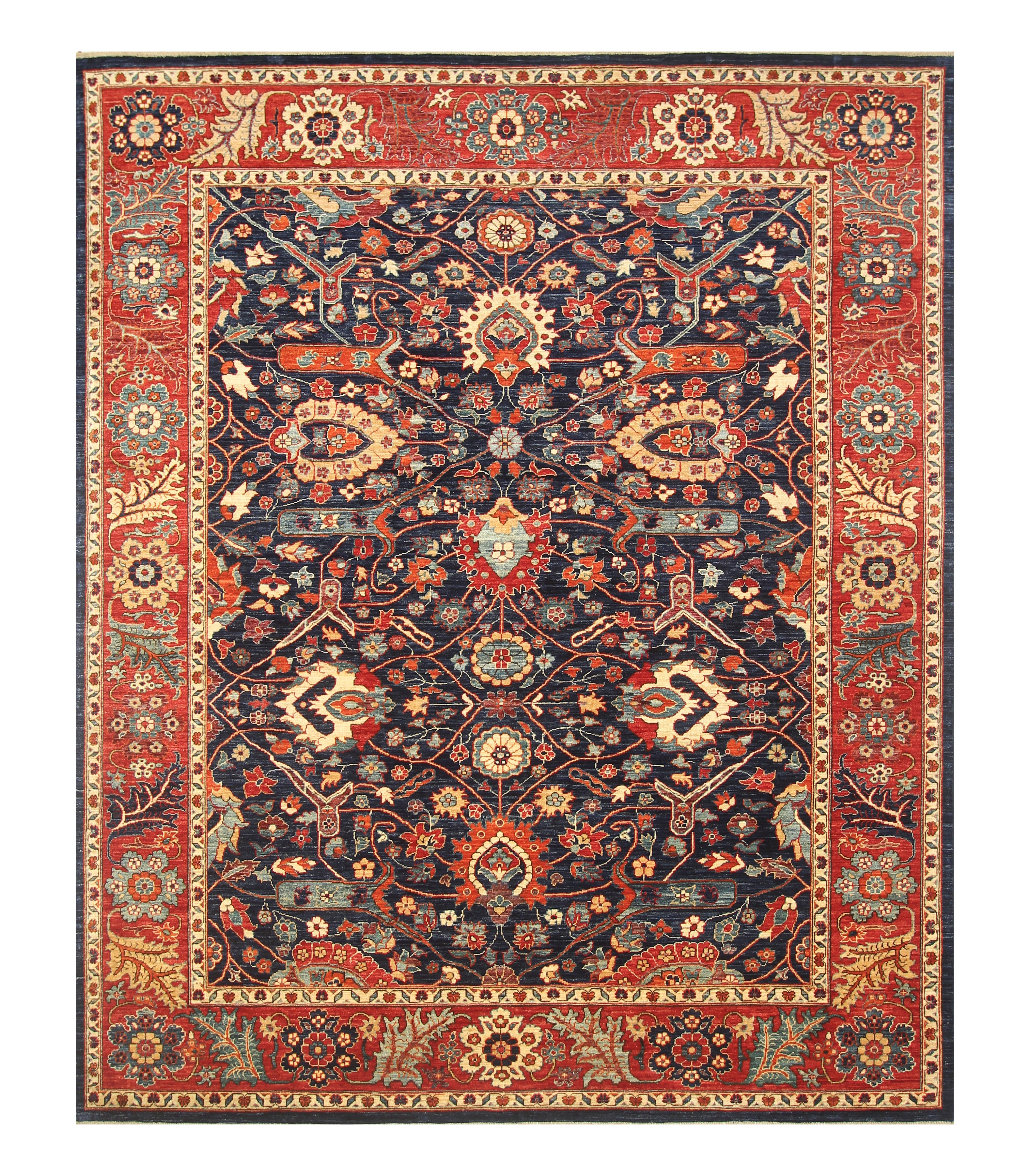 8x10 Serapi Navy Blue Hand Knotted Afghan Oriental Rug - Yildiz Rugs