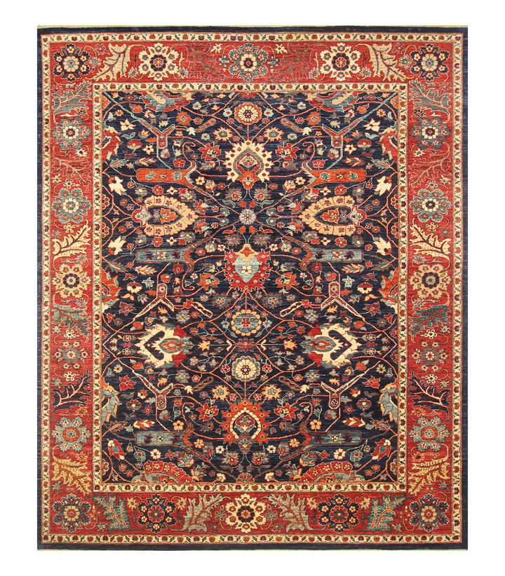 8x10 Serapi Navy Blue Hand Knotted Afghan Oriental Rug - Yildiz Rugs