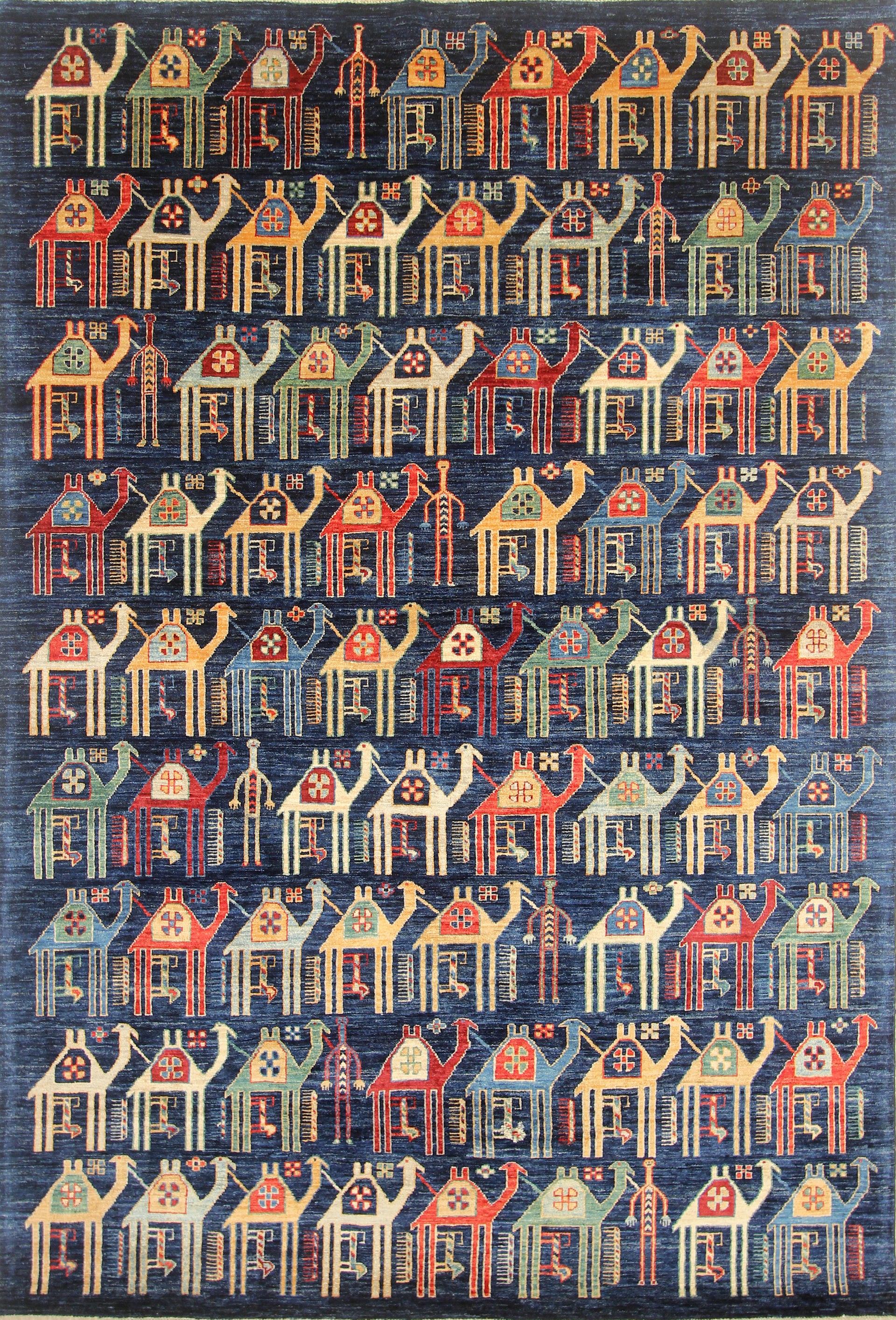 6x9 Gabbeh Camel Train Navy Blue Afghan Hand knotted Rug