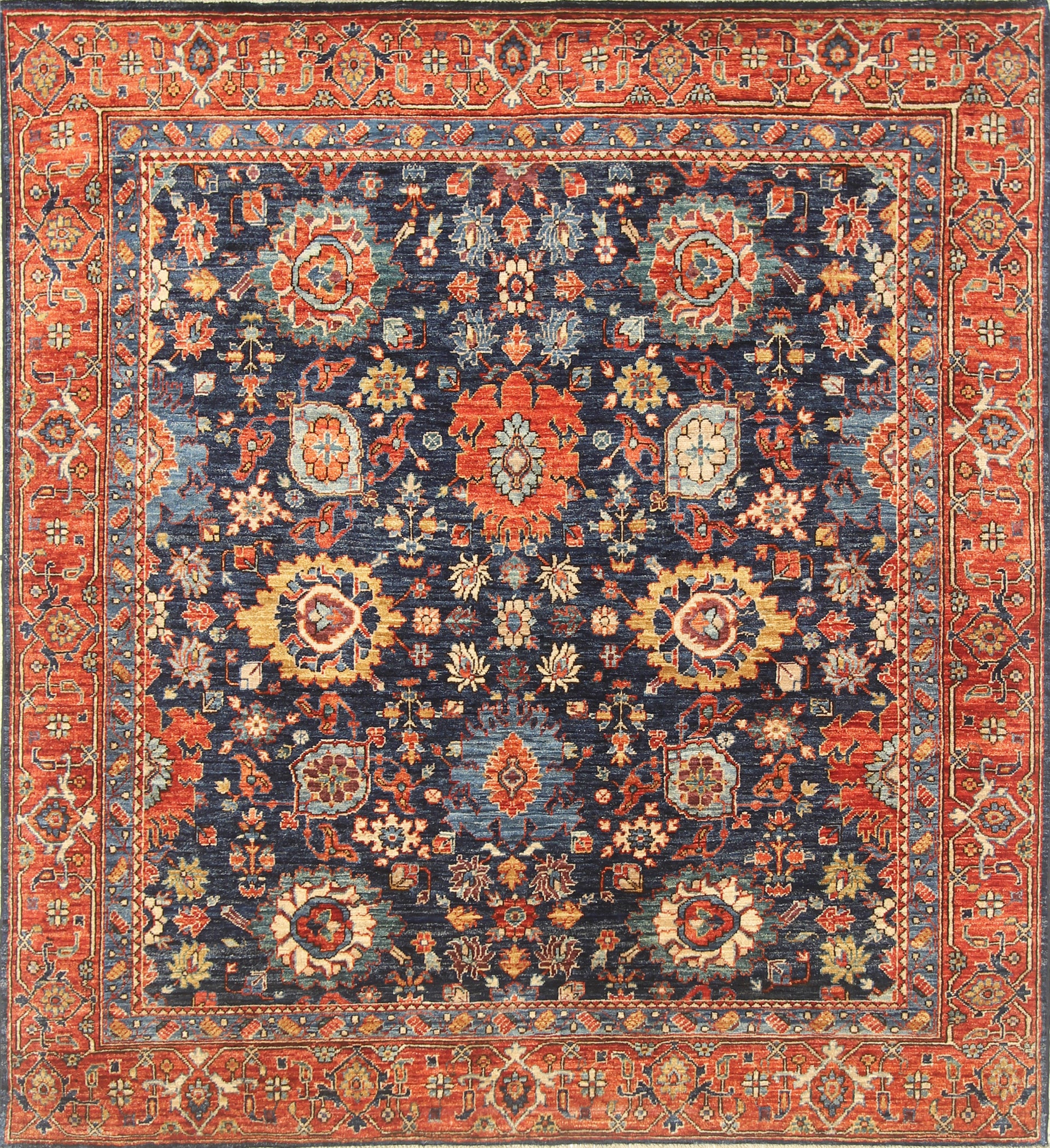 6x6 Blue Afghan Bidjar Hand-Knotted Wool Oriental Square Rug