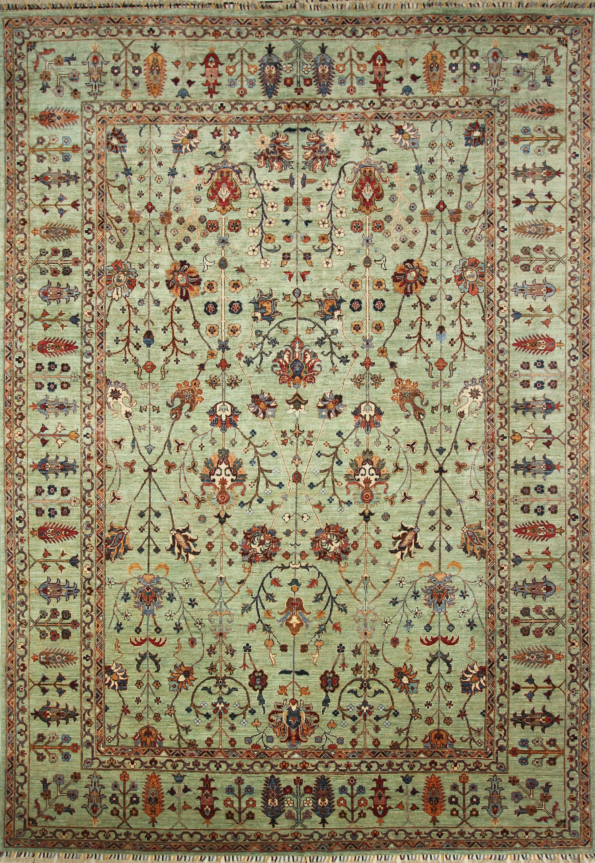 9x12 Waziri Pistachio Green Afghan Hand knotted Rug - Yildiz Rugs