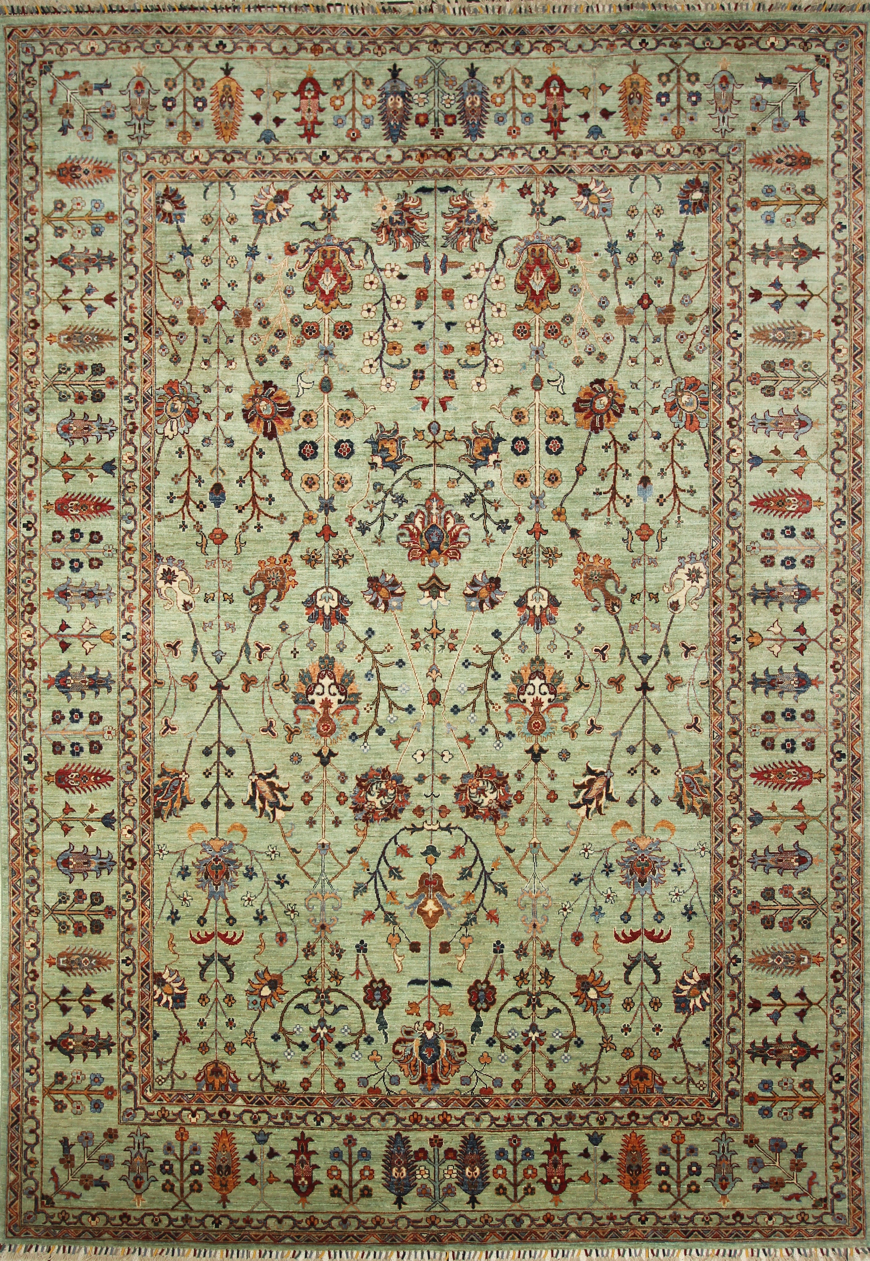 9x12 Waziri Pistachio Green Afghan Hand knotted Rug - Yildiz Rugs