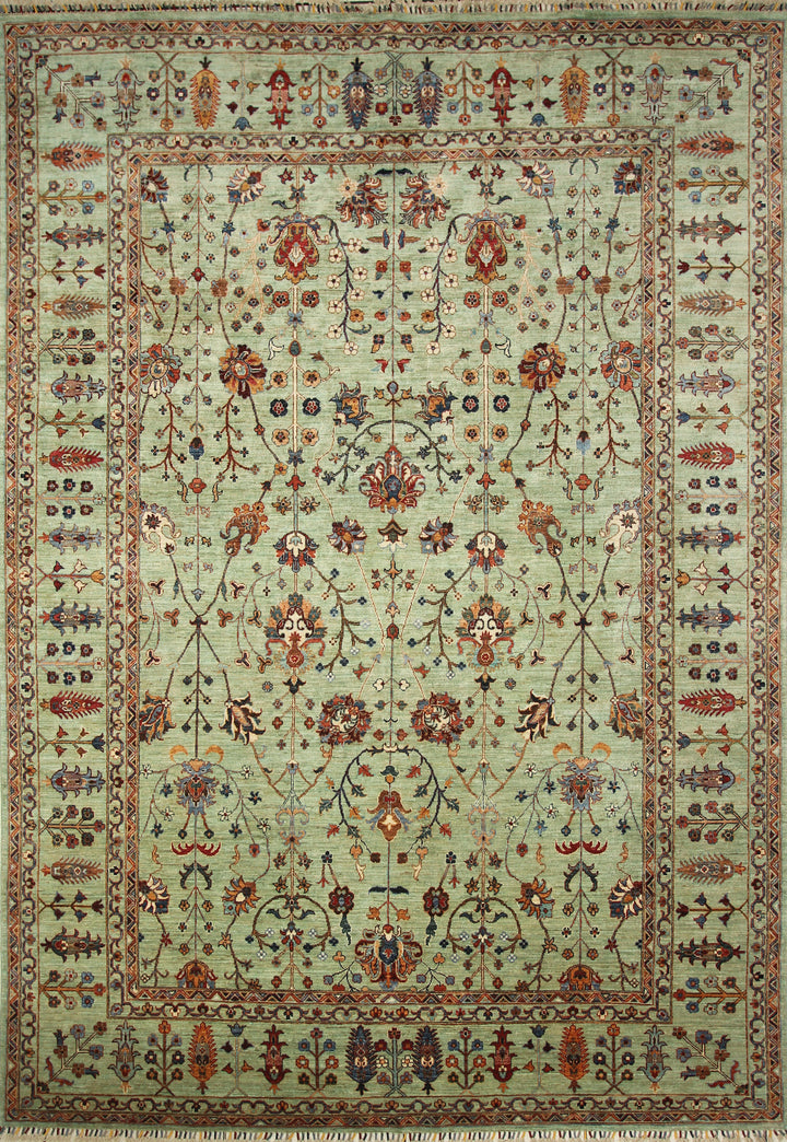 9x12 Waziri Pistachio Green Afghan Hand knotted Rug - Yildiz Rugs