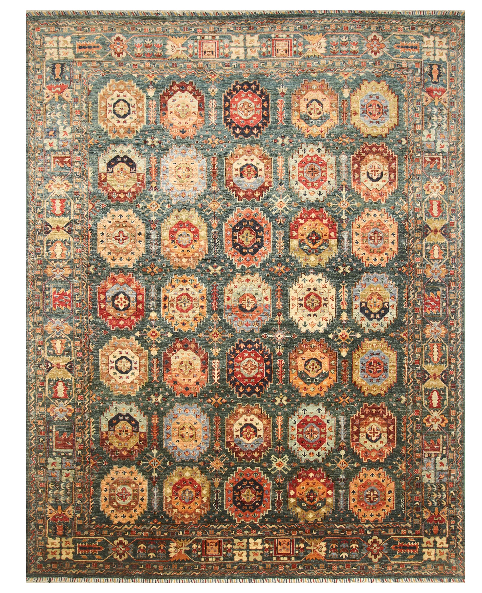 9x12 Dark Green Baluch Afghan Hand knotted Rug - Yildiz Rugs