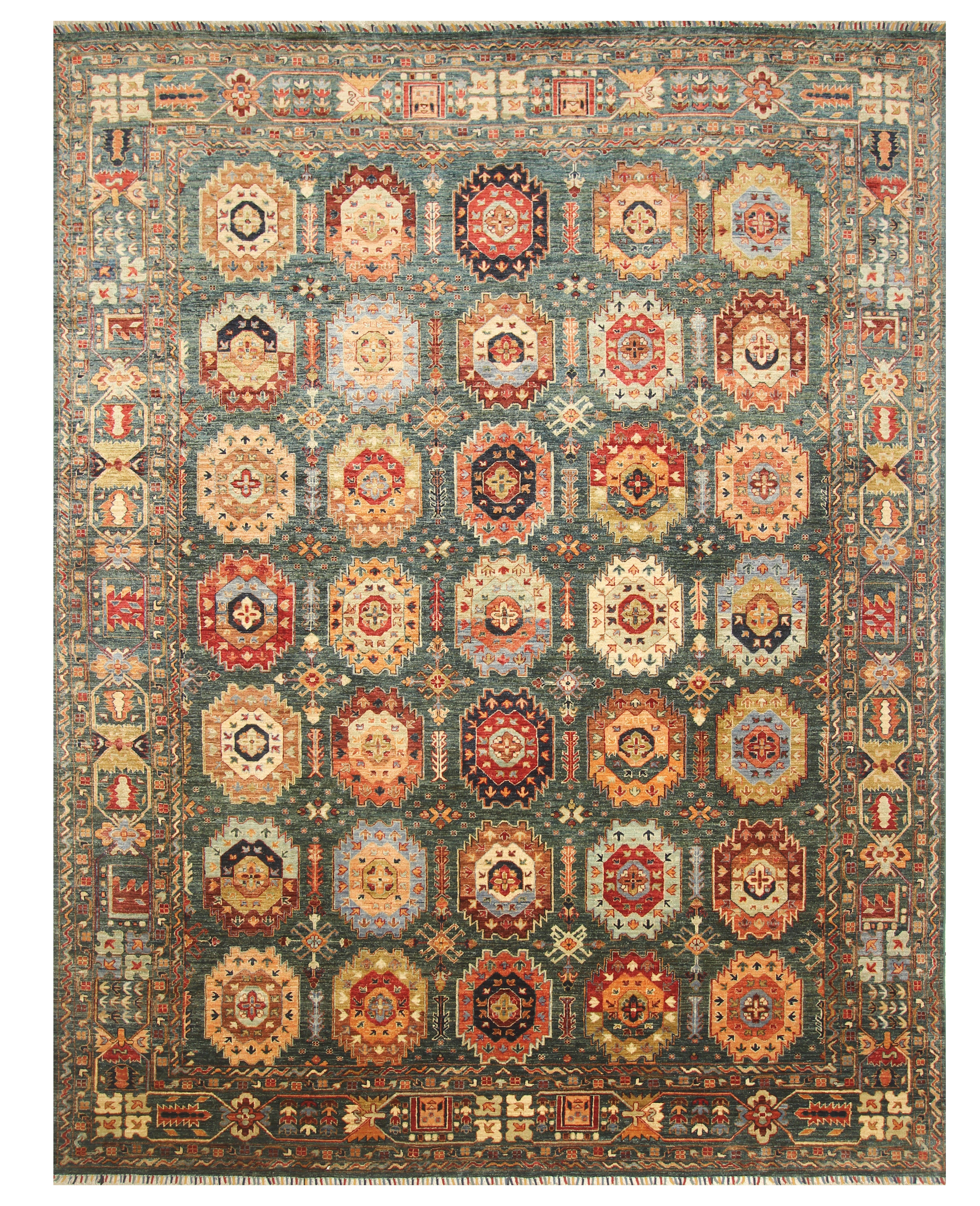 9x12 Dark Green Baluch Afghan Hand knotted Rug - Yildiz Rugs