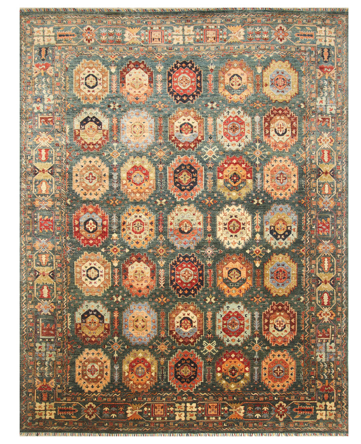 9x12 Dark Green Baluch Afghan Hand knotted Rug - Yildiz Rugs