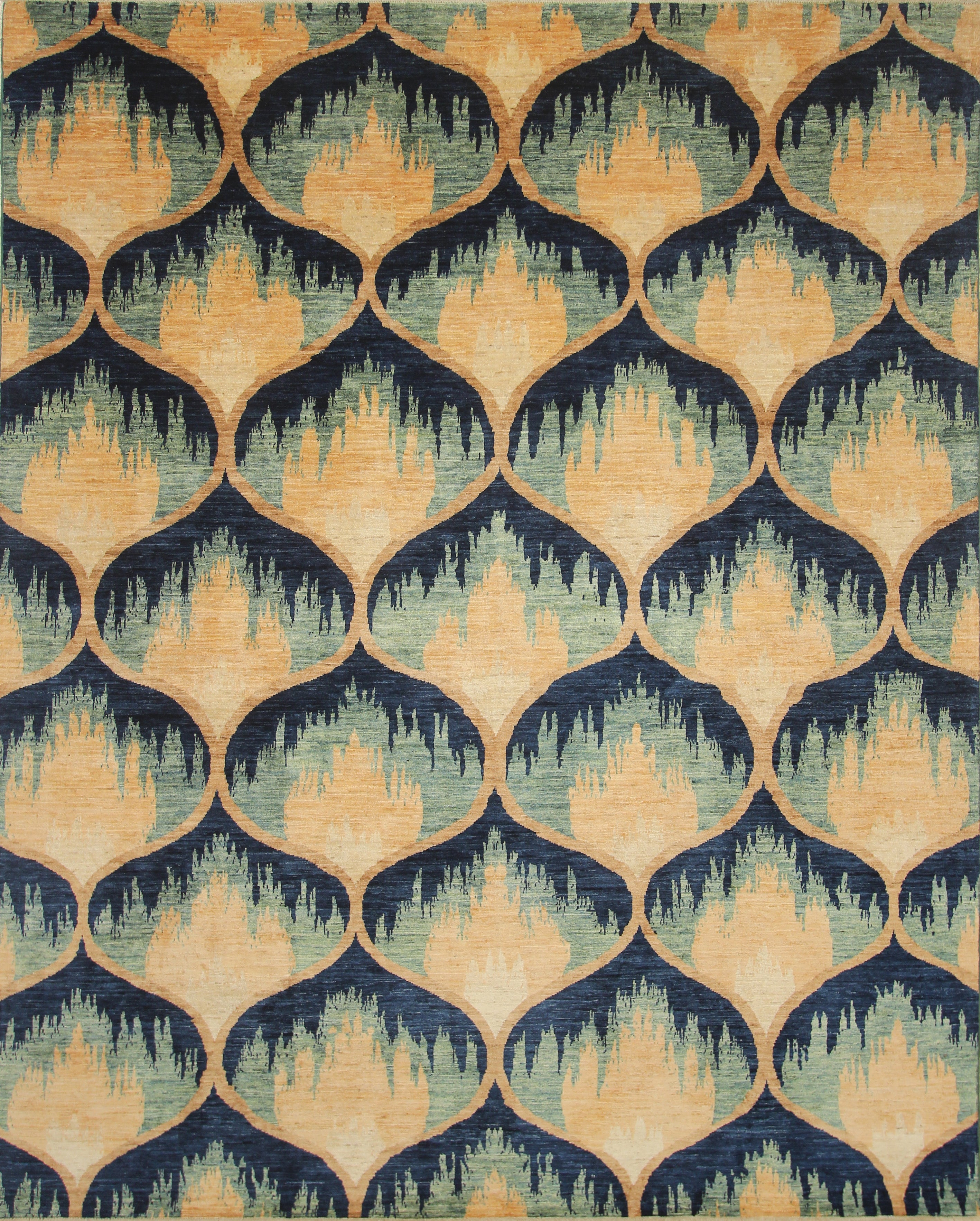8x10 Afghan Ikat Green Blue Hand-Knotted Rug - Yildiz Rugs
