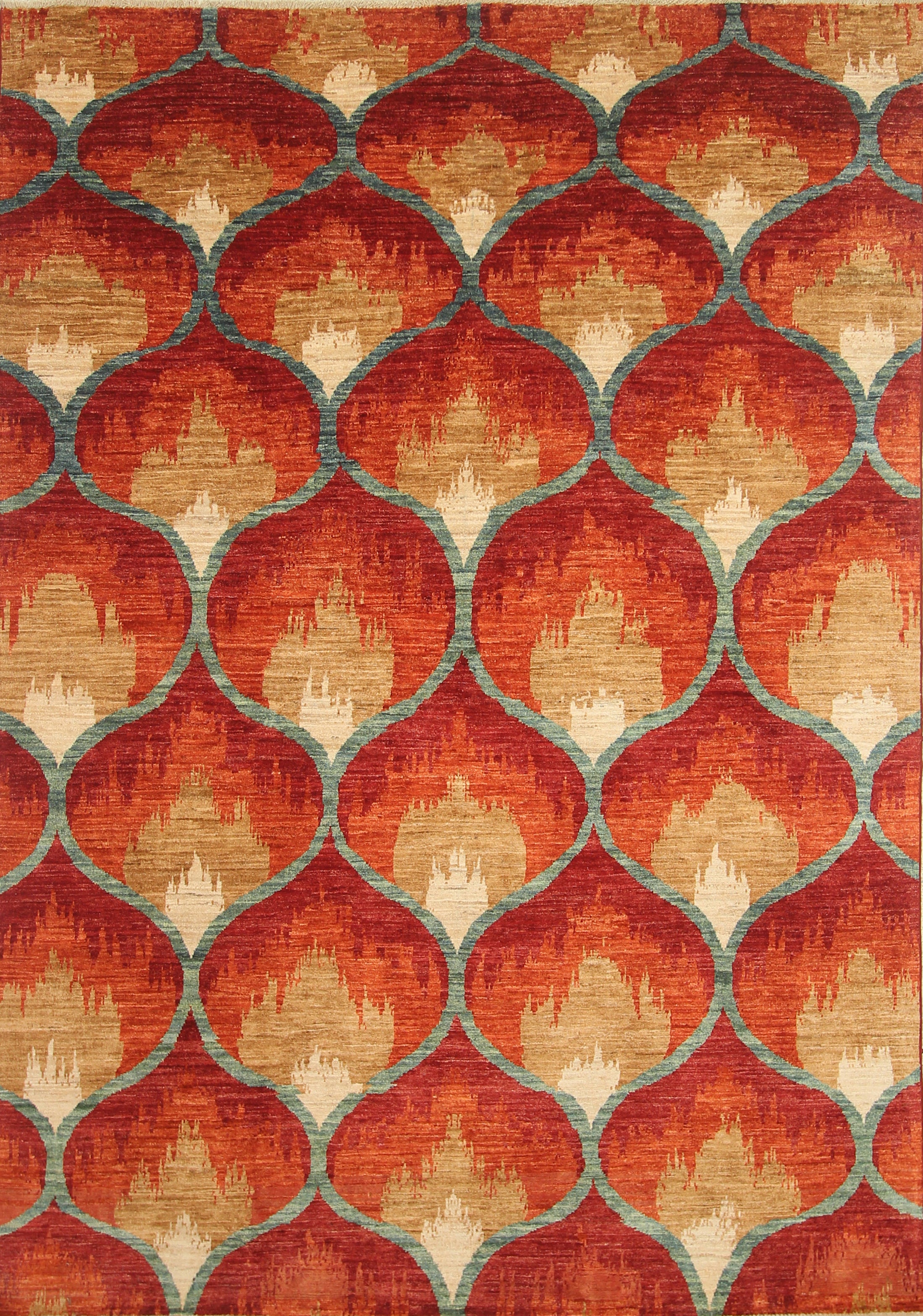 6x9 Red Orange Ikat Afghan Hand-Knotted Rug - Yildiz Rugs