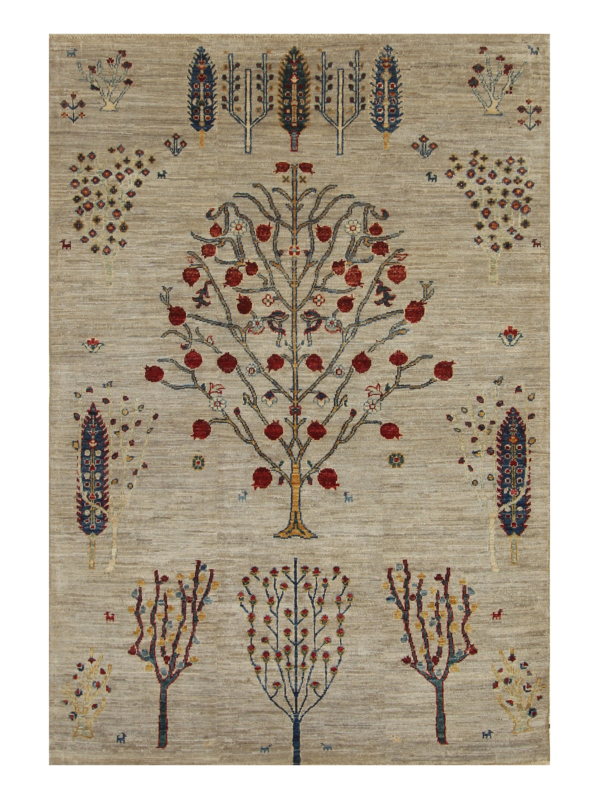 4x6 Gray Tree of Life Gabbeh Hand Knotted Afghan Rug