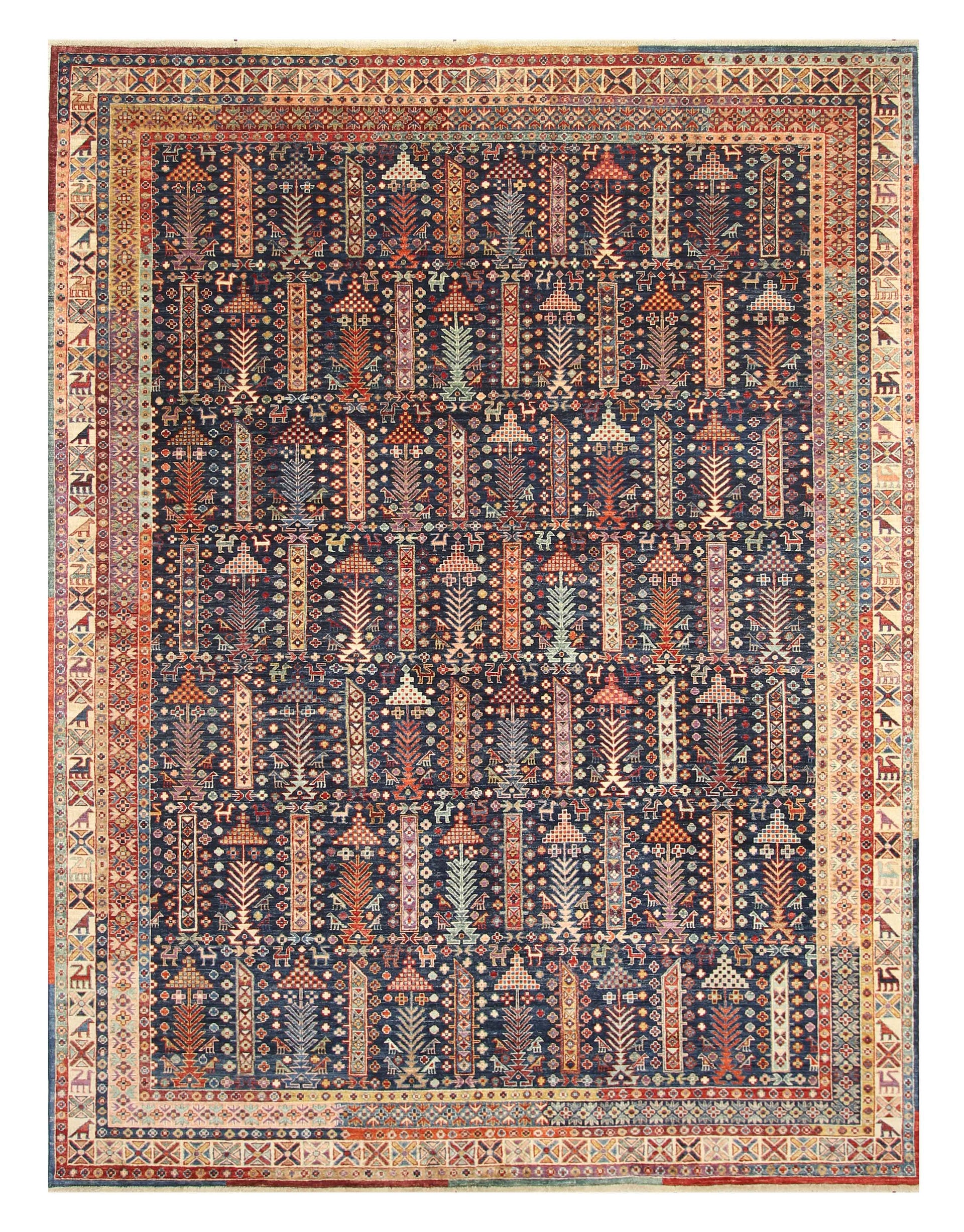 8x10 Afghan Baluch Navy Blue Hand-Knotted Rug - Yildiz Rugs