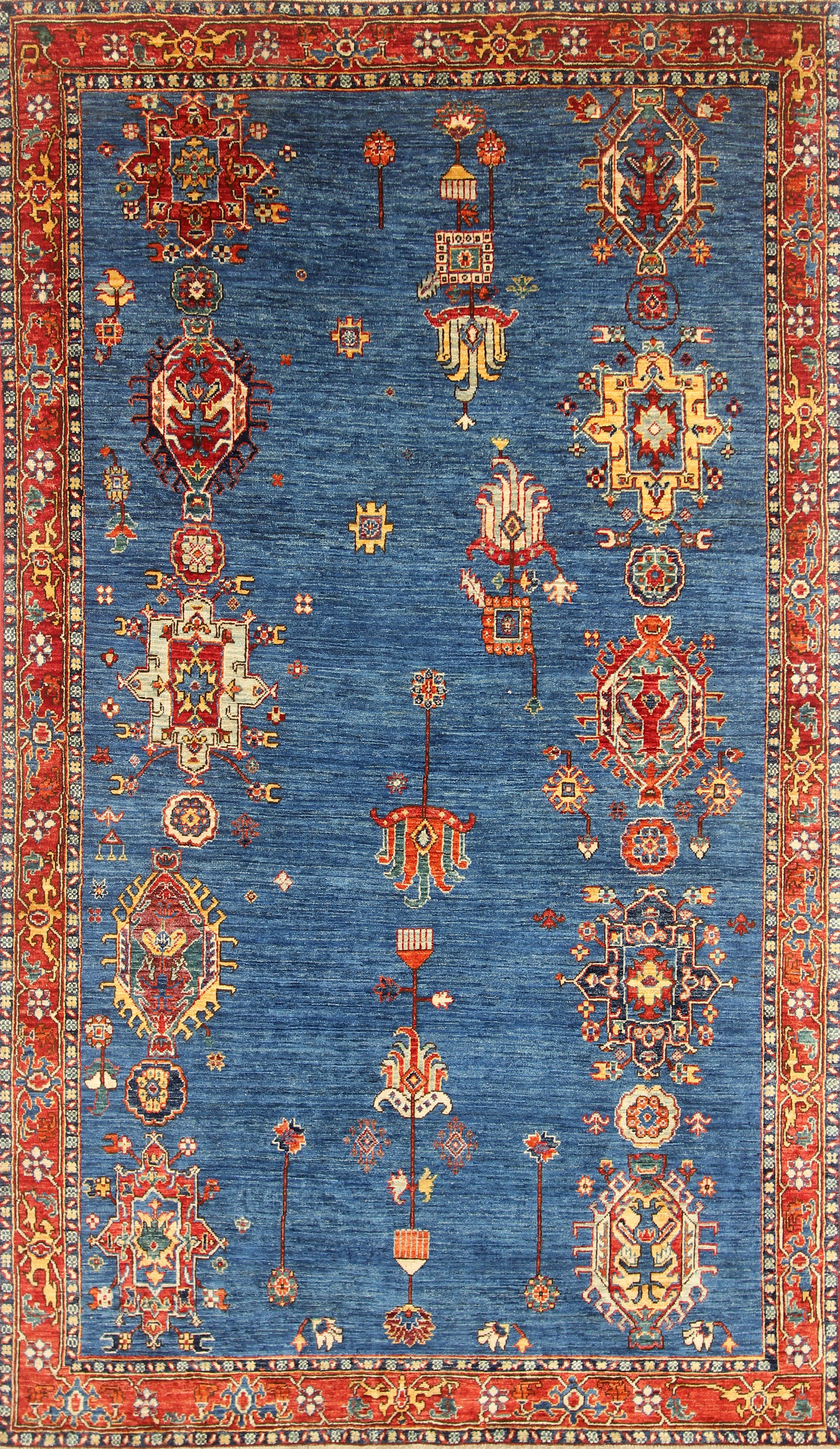5x8 Denim Blue Karaja Afghan Hand-Knotted Oriental Rug - Yildiz Rugs