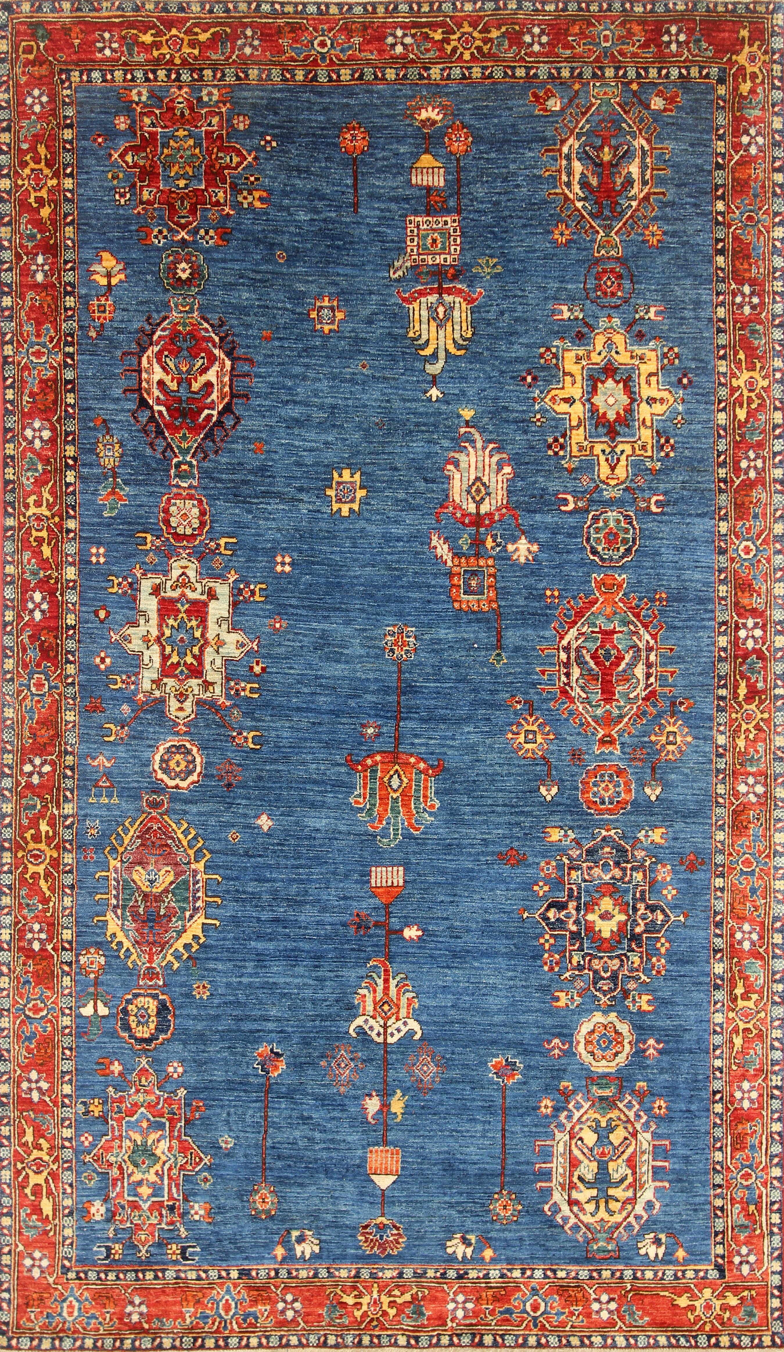 5x8 Denim Blue Karaja Afghan Hand-Knotted Oriental Rug - Yildiz Rugs
