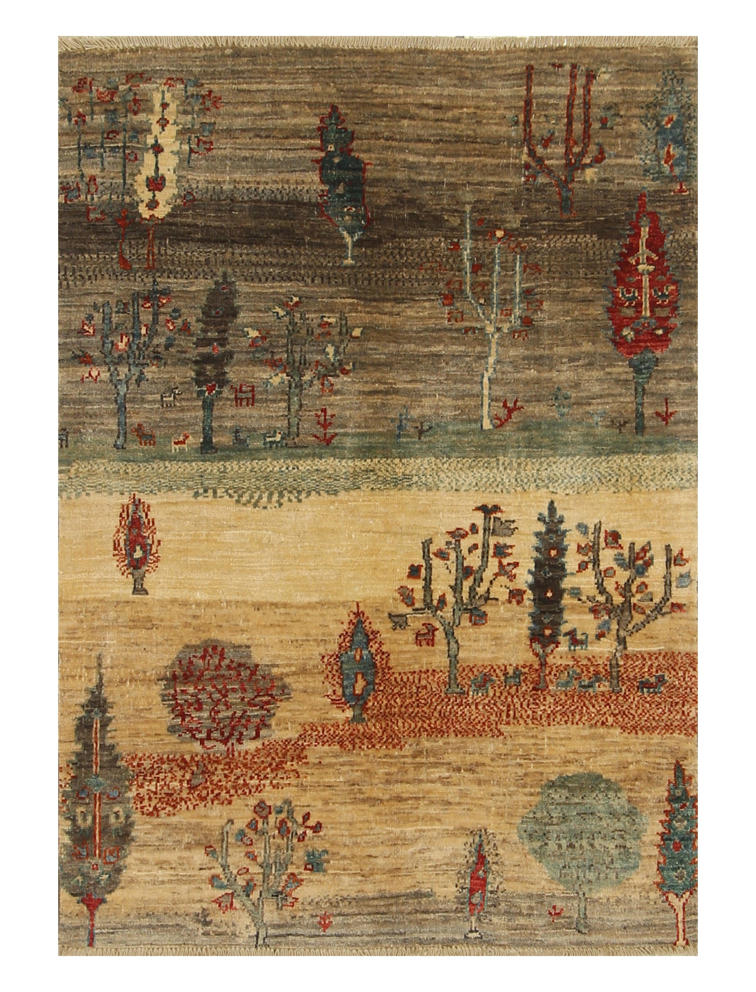 3x4 Beige Afghan Gabbeh Hand Knotted Tree of Life Rug