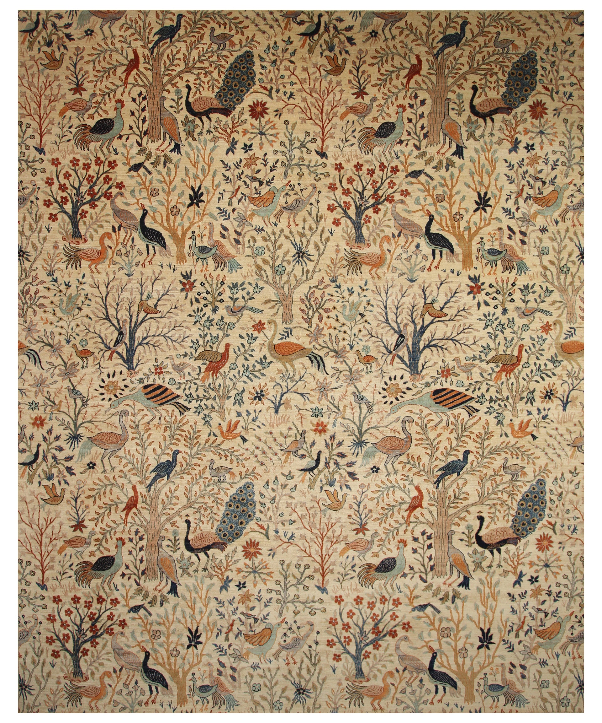 12x14 Beige Bird Afghan Gabbeh Hand Knotted Rug