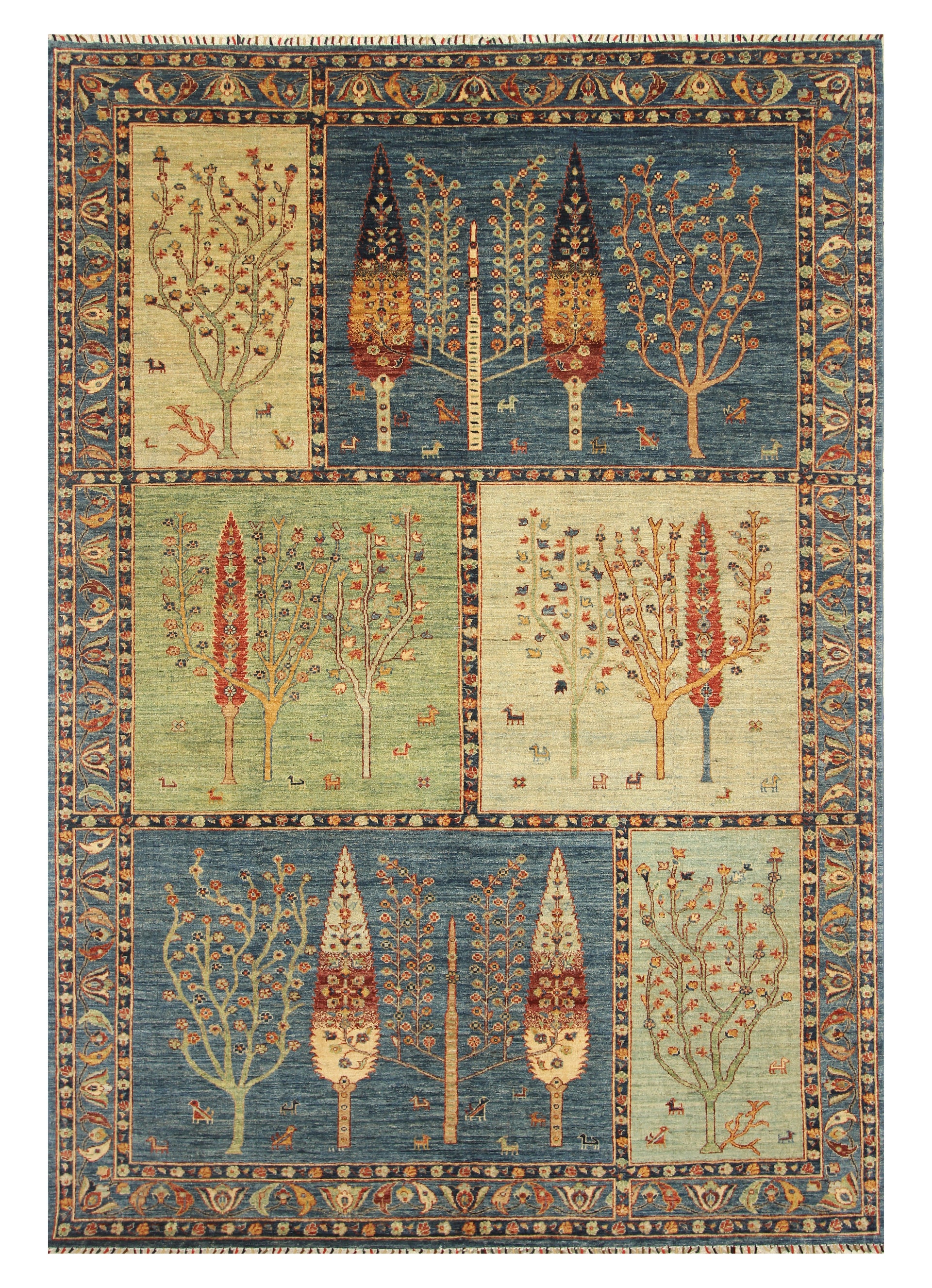 7x10 Blue Gabbeh Tree of Life Afghan Hand knotted Rug