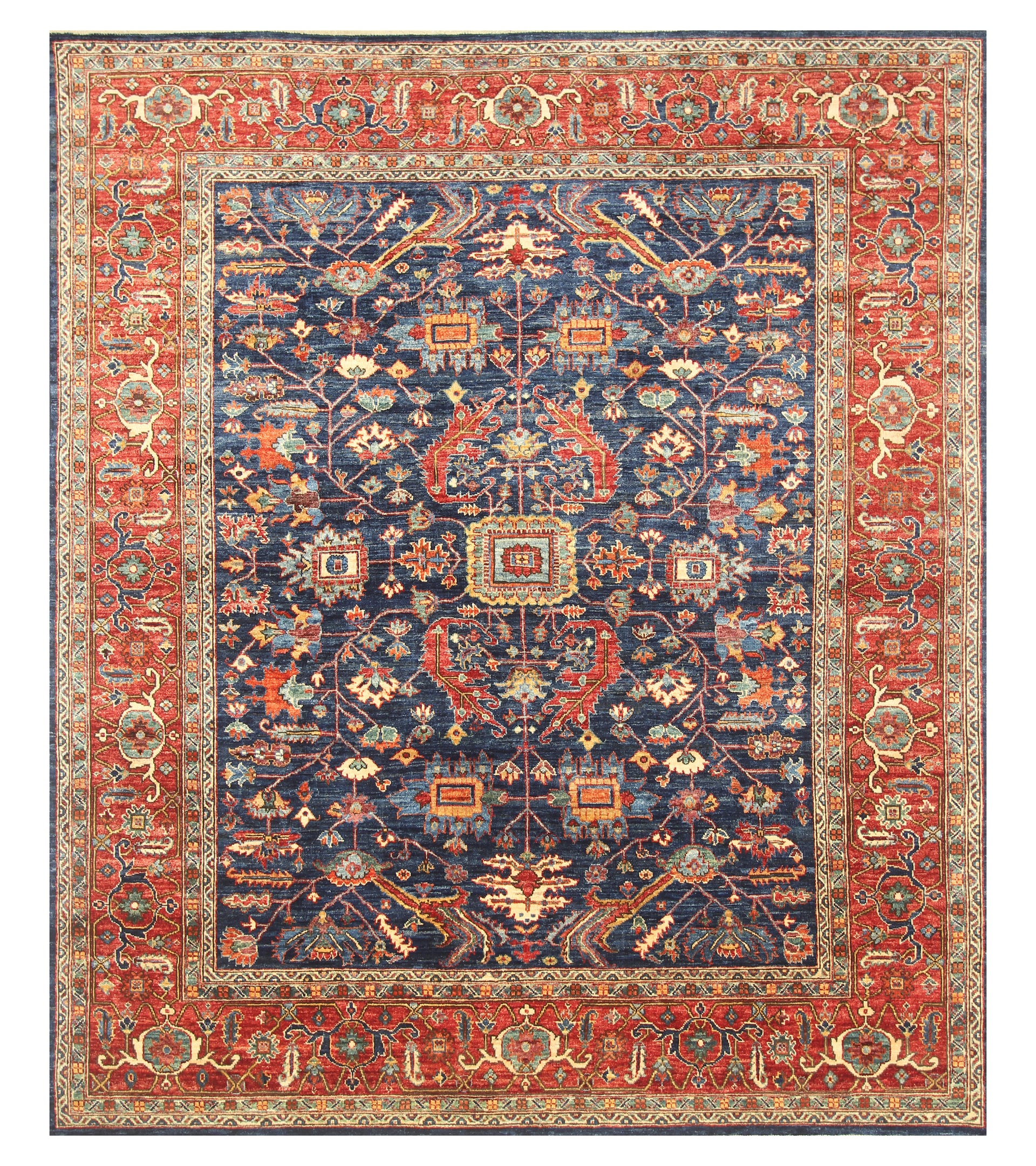 8x10 Blue Heriz Afghan Hand-Knotted Oriental Rug