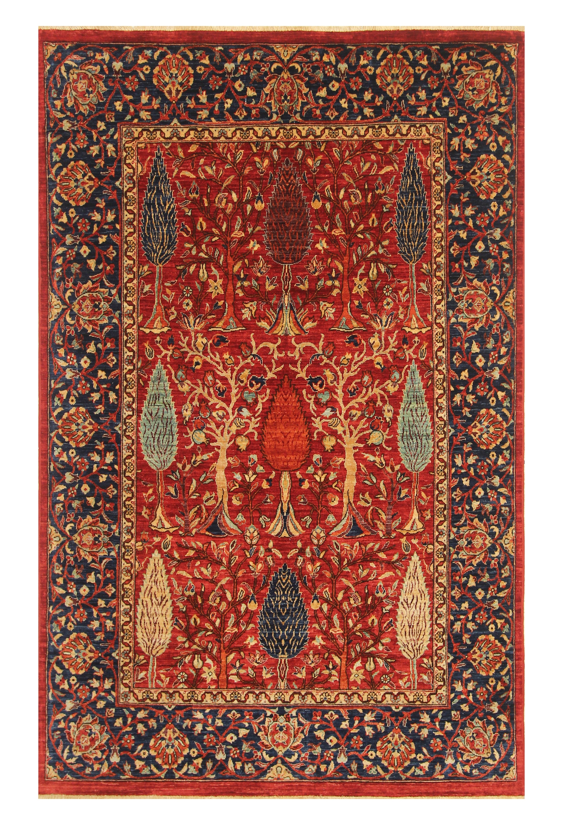5x8 Red Afghan Hand knotted Tree of life Rug