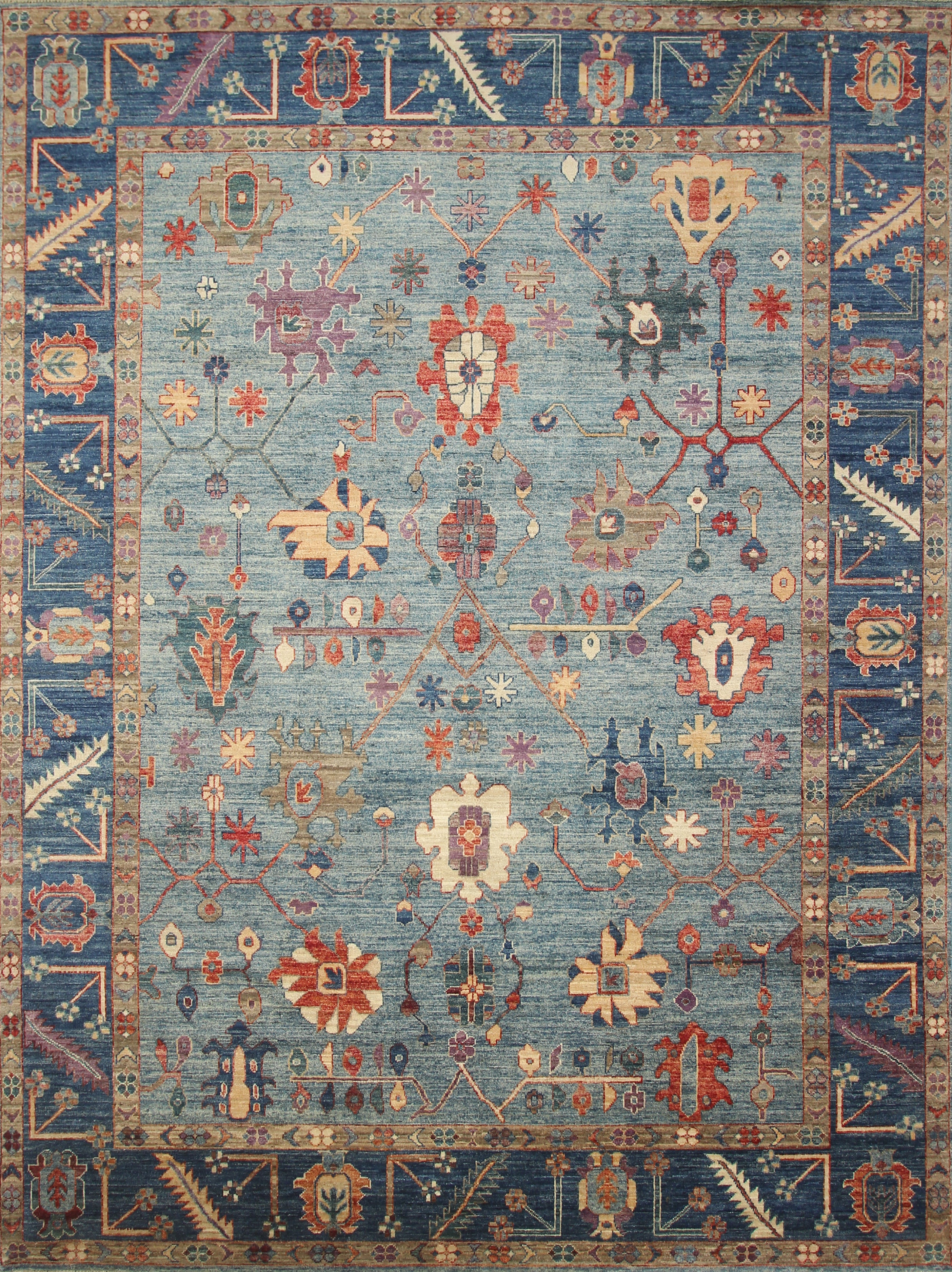 9x12 Blue Oushak Hand-Knotted Turkish Rug - Yildiz Rugs