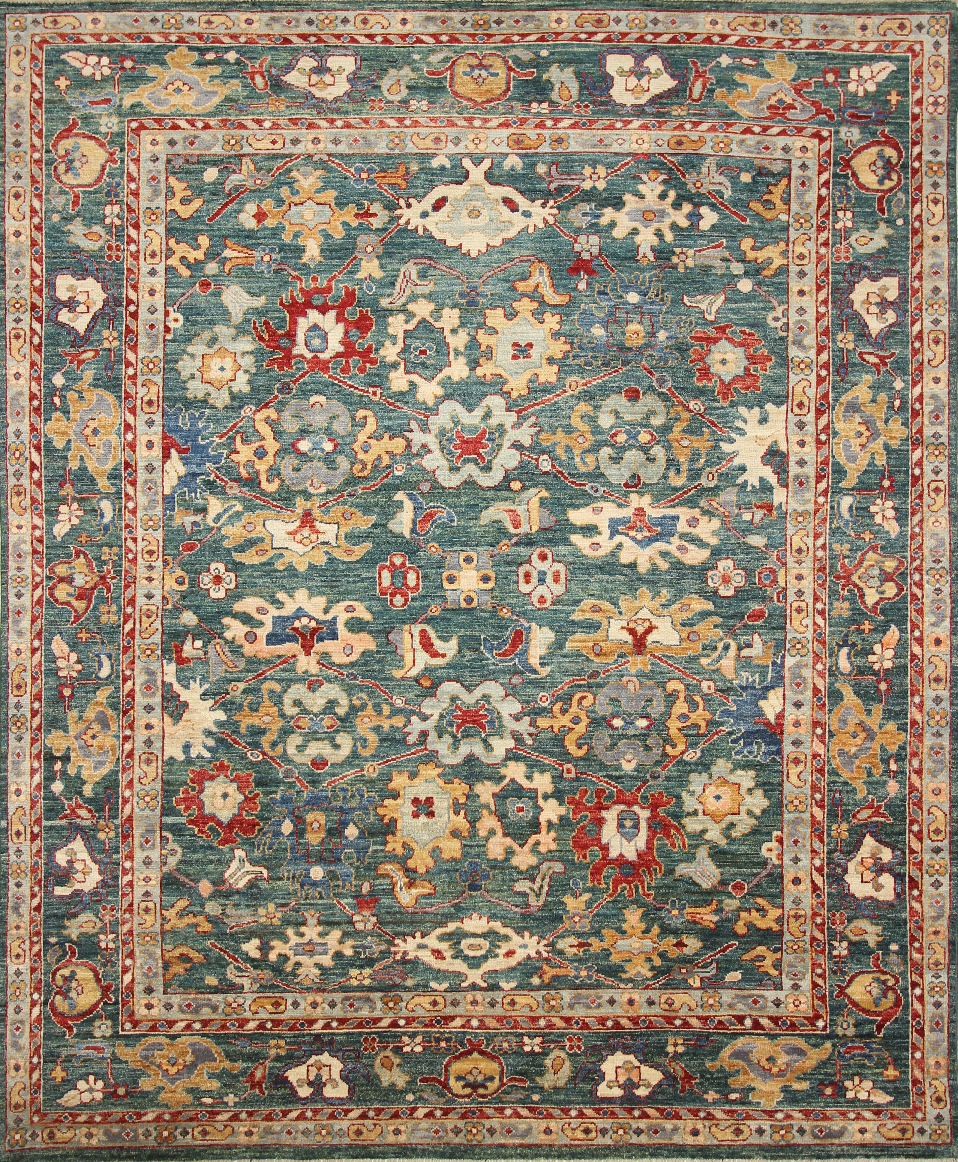 8x10 Green Oushak Hand-Knotted Wool Oriental Rug - Yildiz Rugs