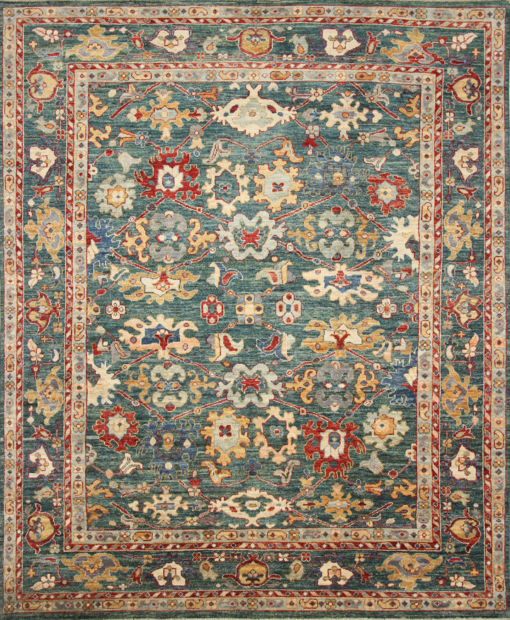 8x10 Green Oushak Hand-Knotted Wool Oriental Rug - Yildiz Rugs