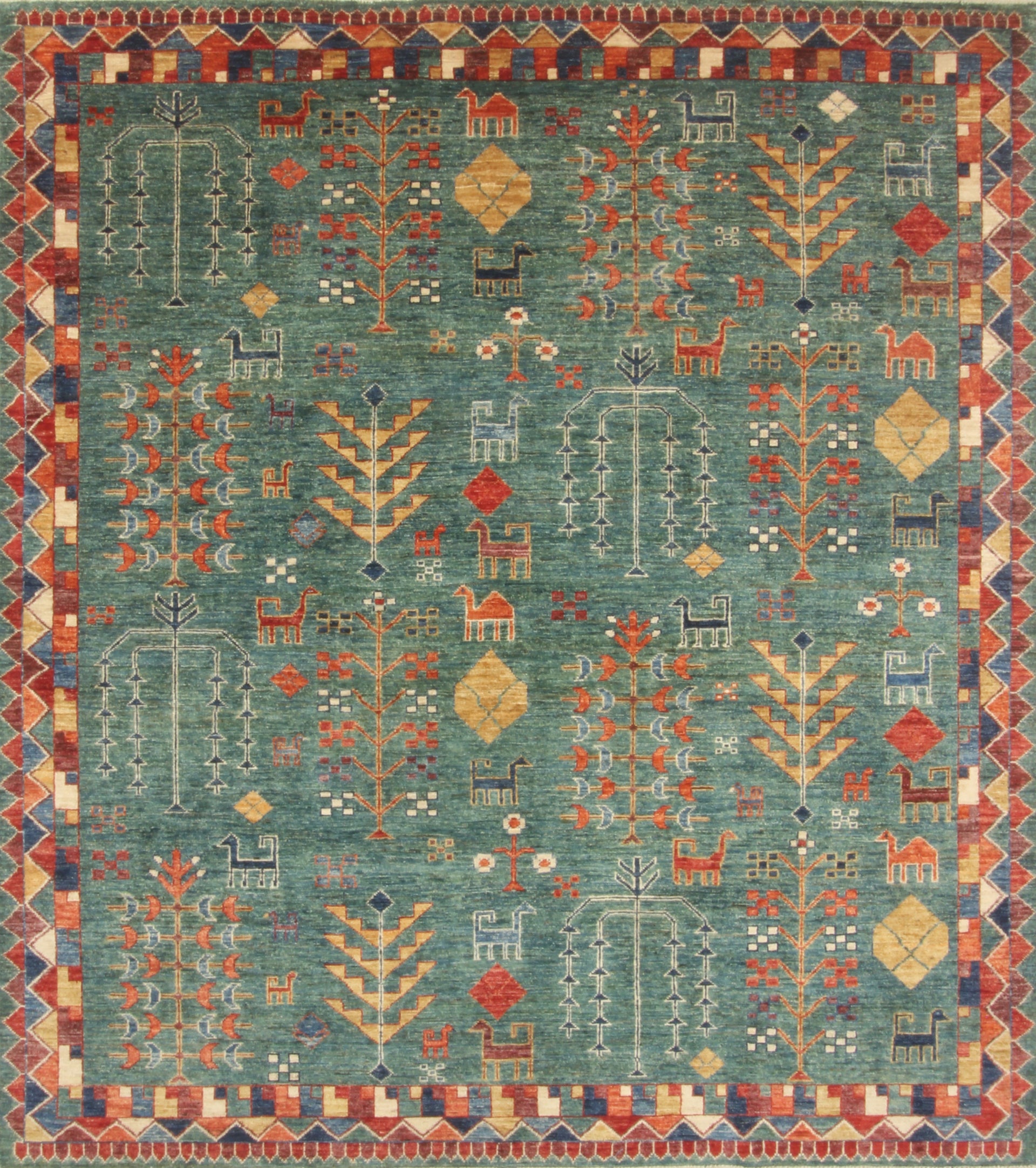 8x10 Green Gabbeh Afghan Hand knotted Wool Tribal Rug
