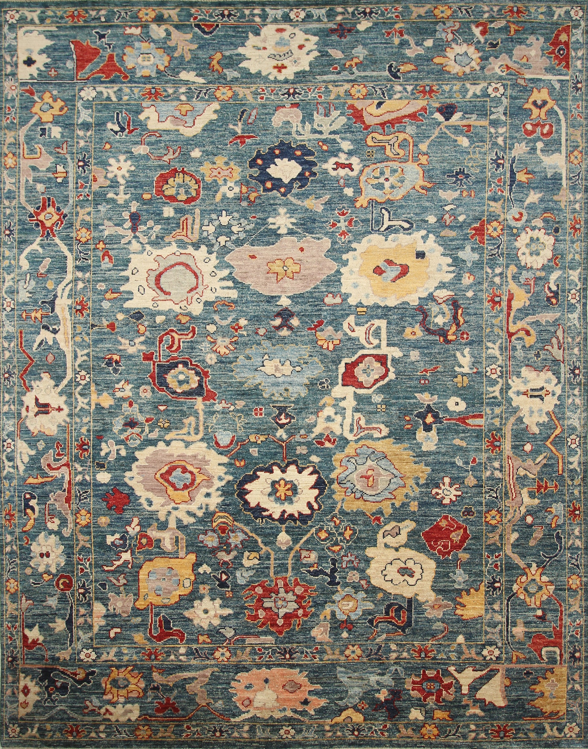 9x12 Teal Blue Oushak Hand-Knotted Turkish Rug - Yildiz Rugs