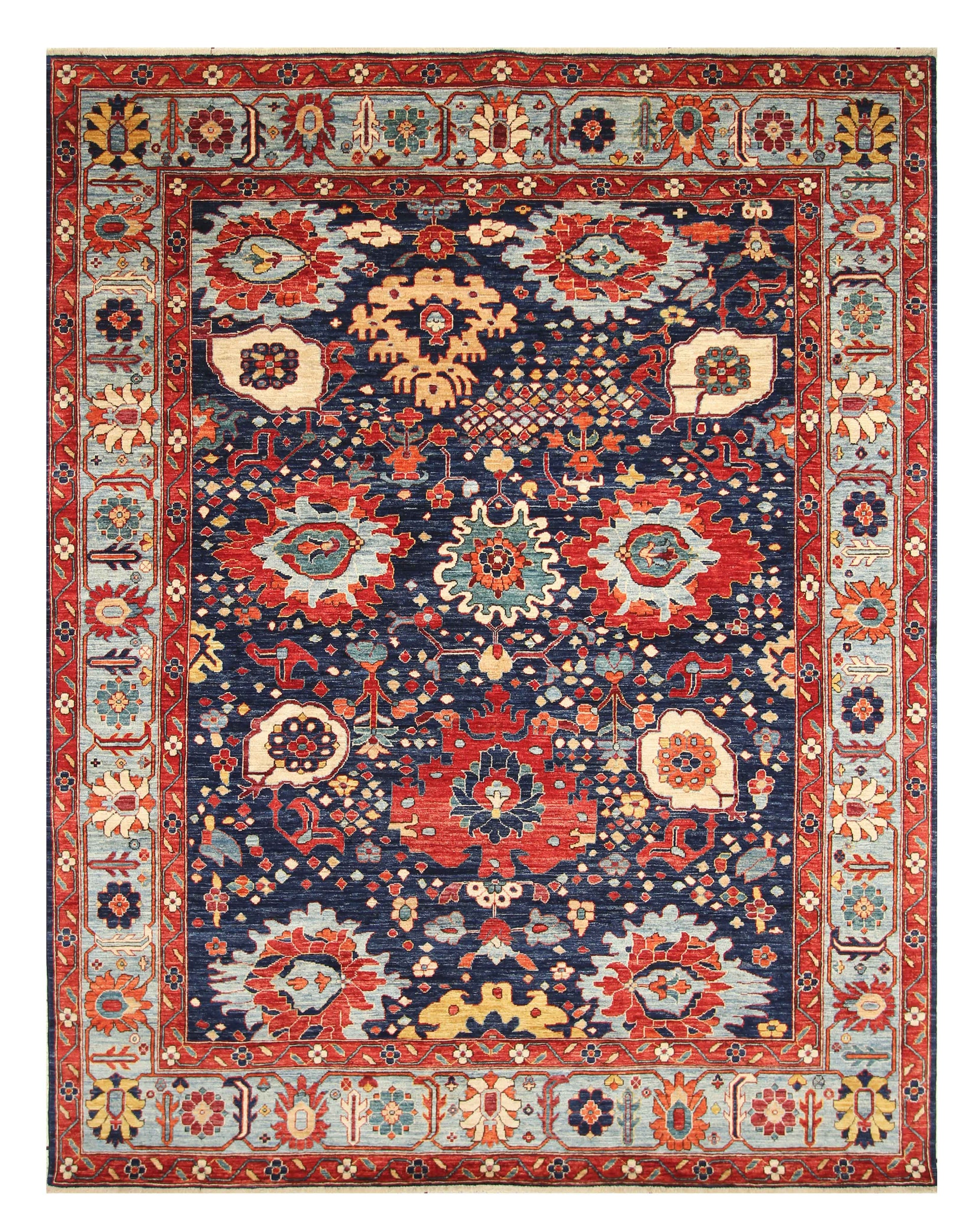 8x10 Navy Blue Serapi Afghan Hand-Knotted Oriental Rug - Yildiz Rugs
