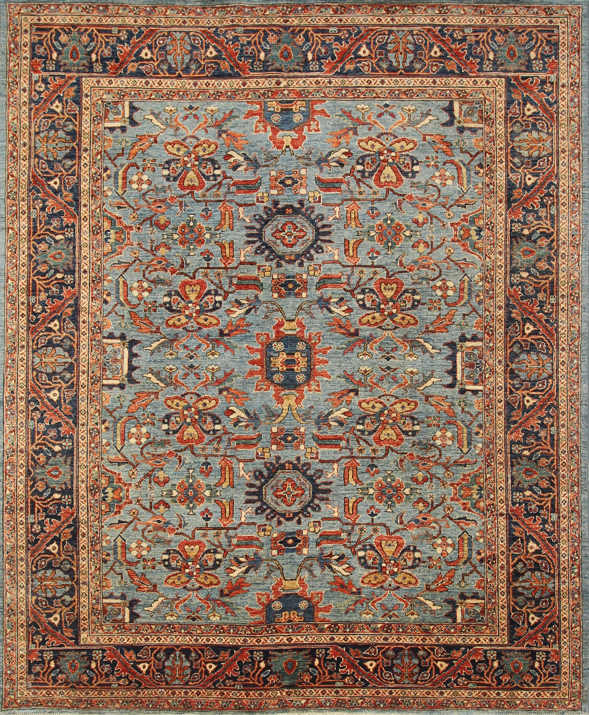 8x10 Blue Heriz Afghan Hand-Knotted Wool Oriental Rug