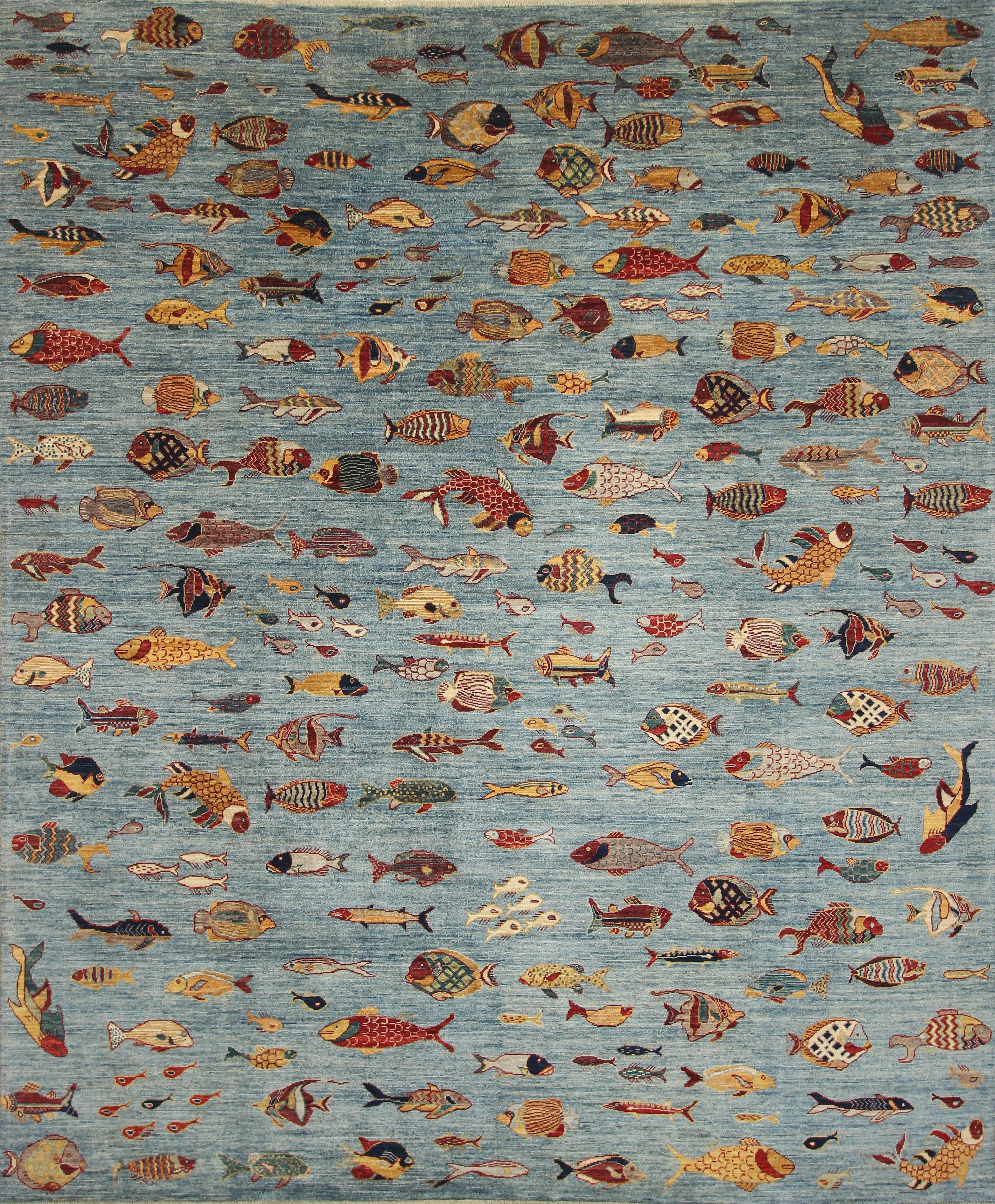8x10 Blue Fish Gabbeh Hand-Knotted Afghan Wool Area Rug - Yildiz Rugs