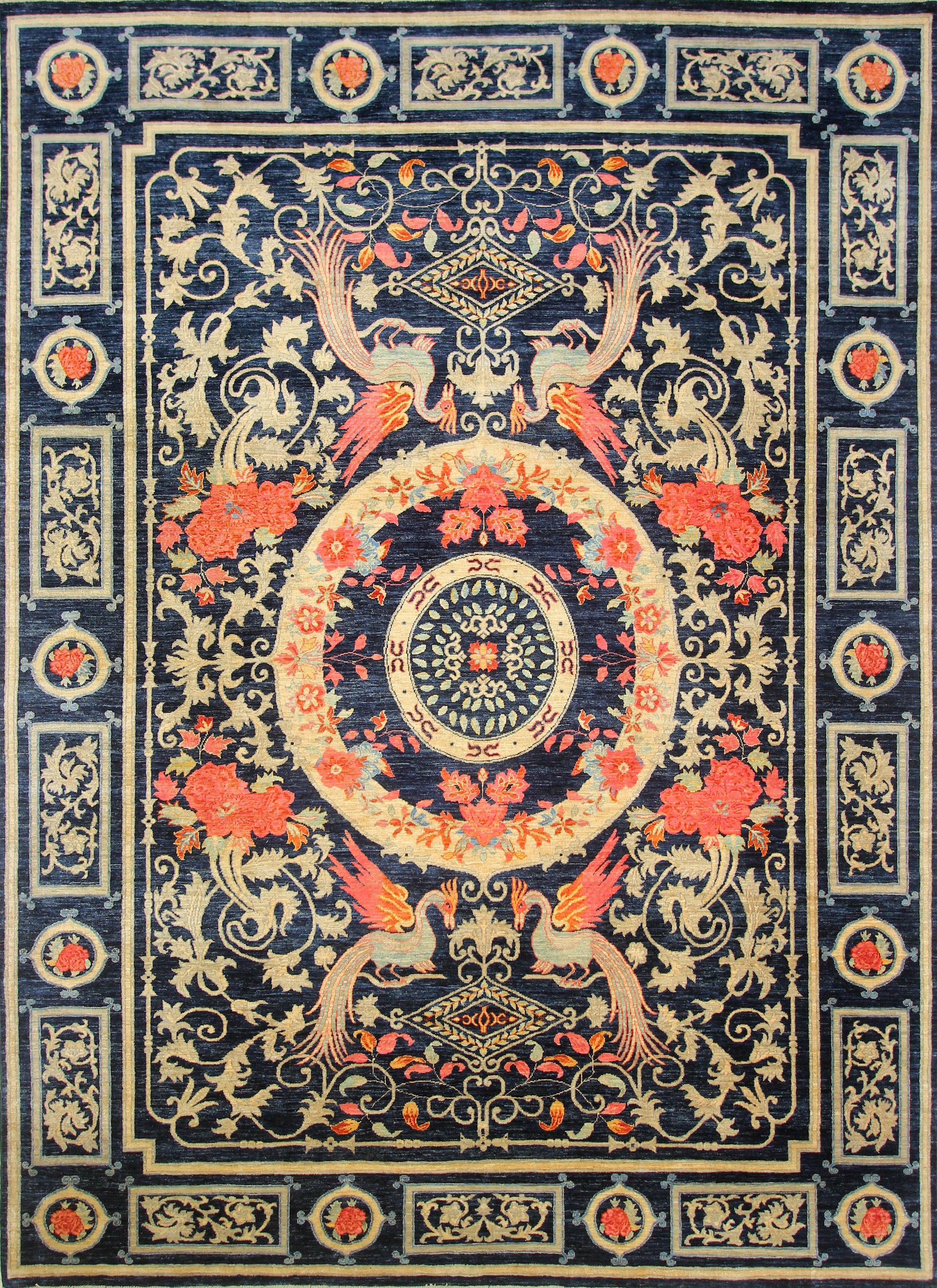 9x12 Phoenix Navy Blue Chinese Style Hand-Knotted Rug - Yildiz Rugs