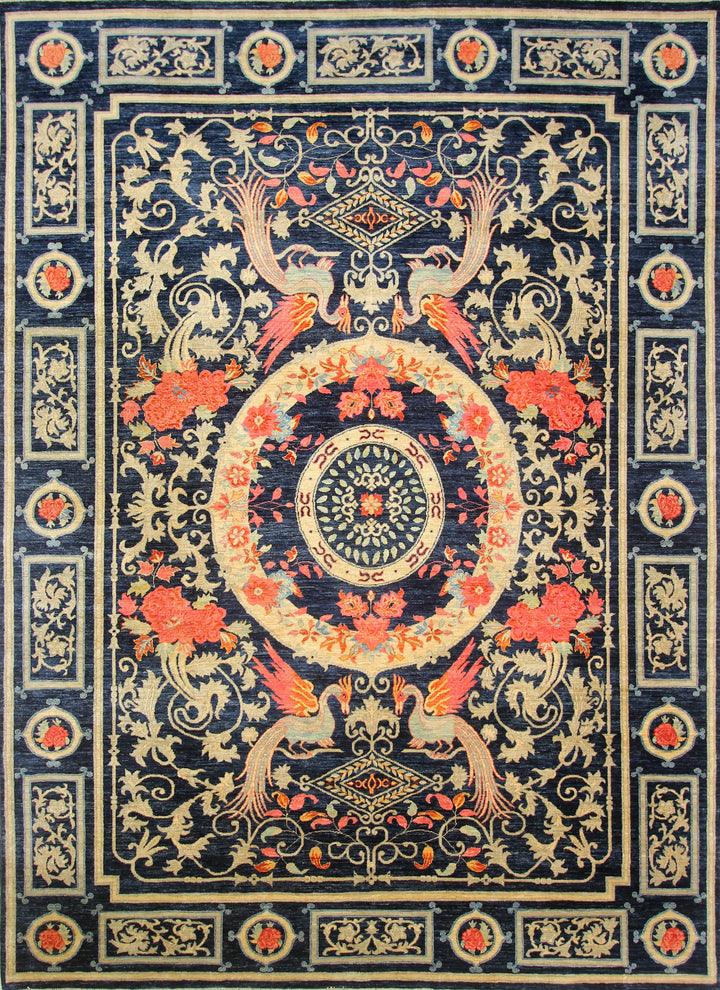 9x12 Phoenix Navy Blue Chinese Style Hand-Knotted Rug - Yildiz Rugs