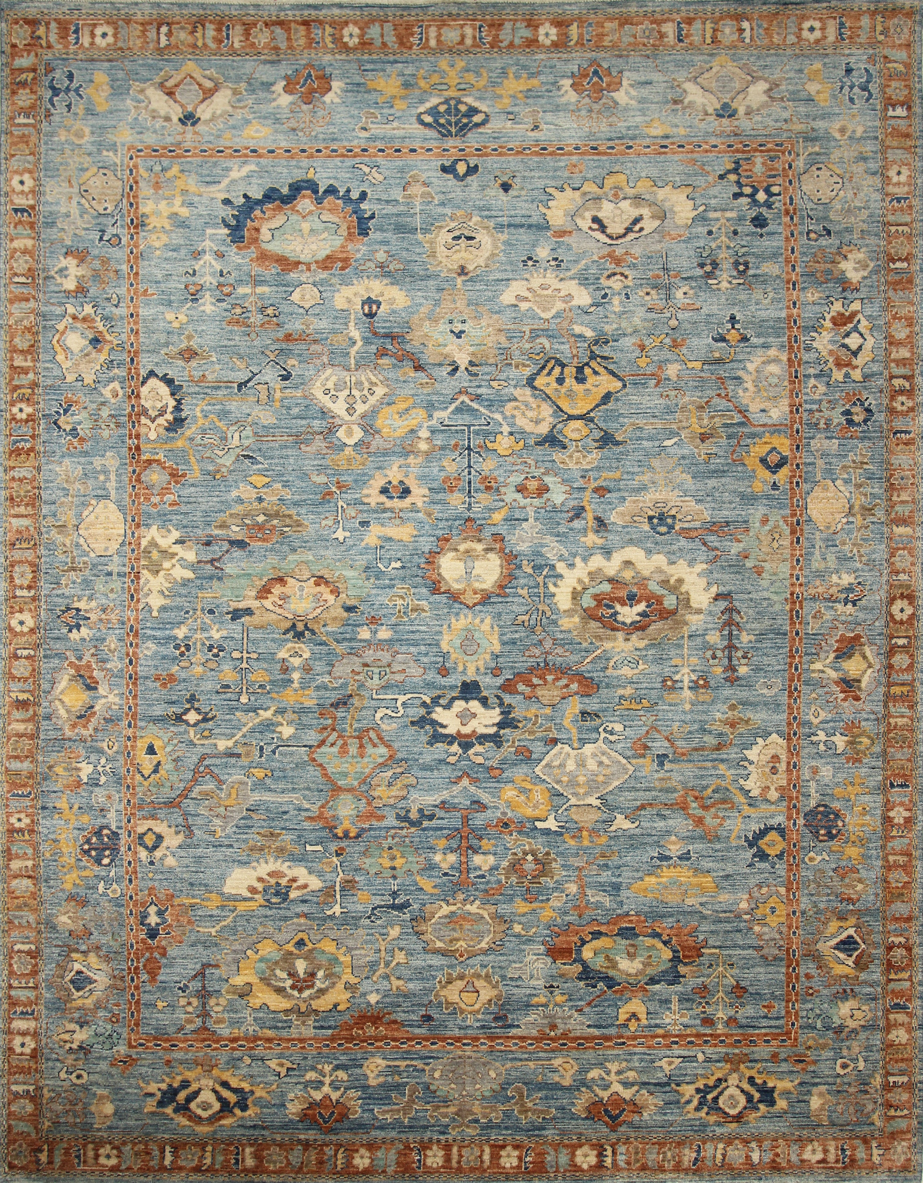 9x12 Blue Oushak Hand-Knotted Turkish Rug - Yildiz Rugs