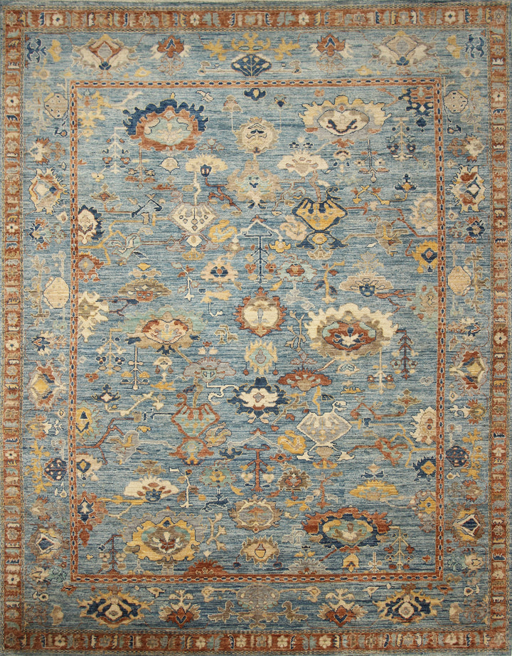 9x12 Blue Oushak Hand-Knotted Turkish Rug - Yildiz Rugs