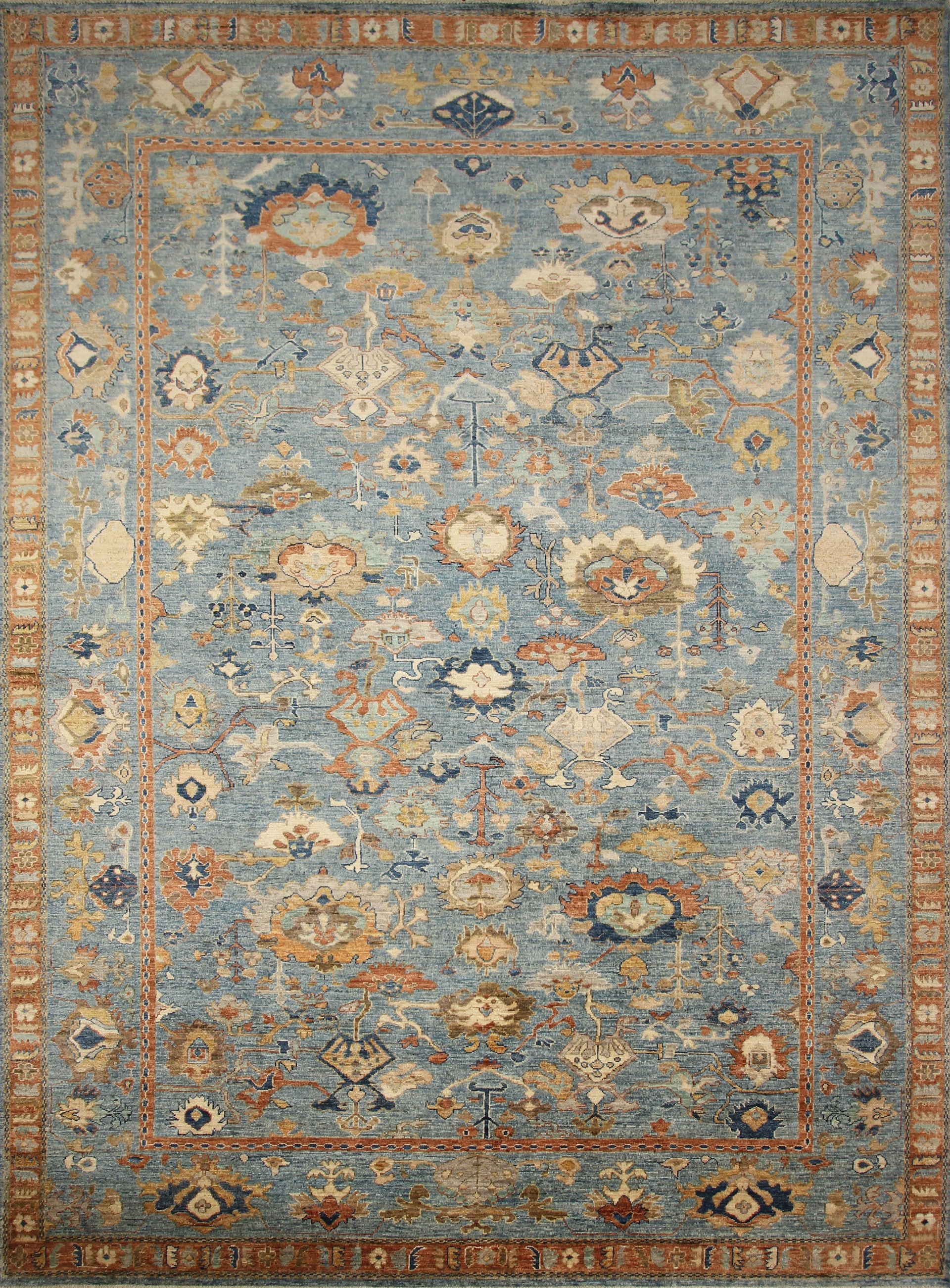 10x14 Blue Oushak Hand-Knotted Wool Oriental Rug - Yildiz Rugs