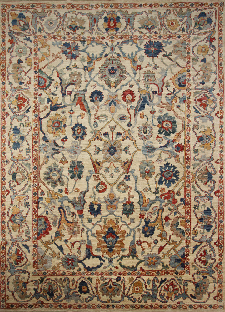 10x14 Ivory Beige Oushak Turkish Hand knotted Wool Oriental Rug - Yildiz Rugs