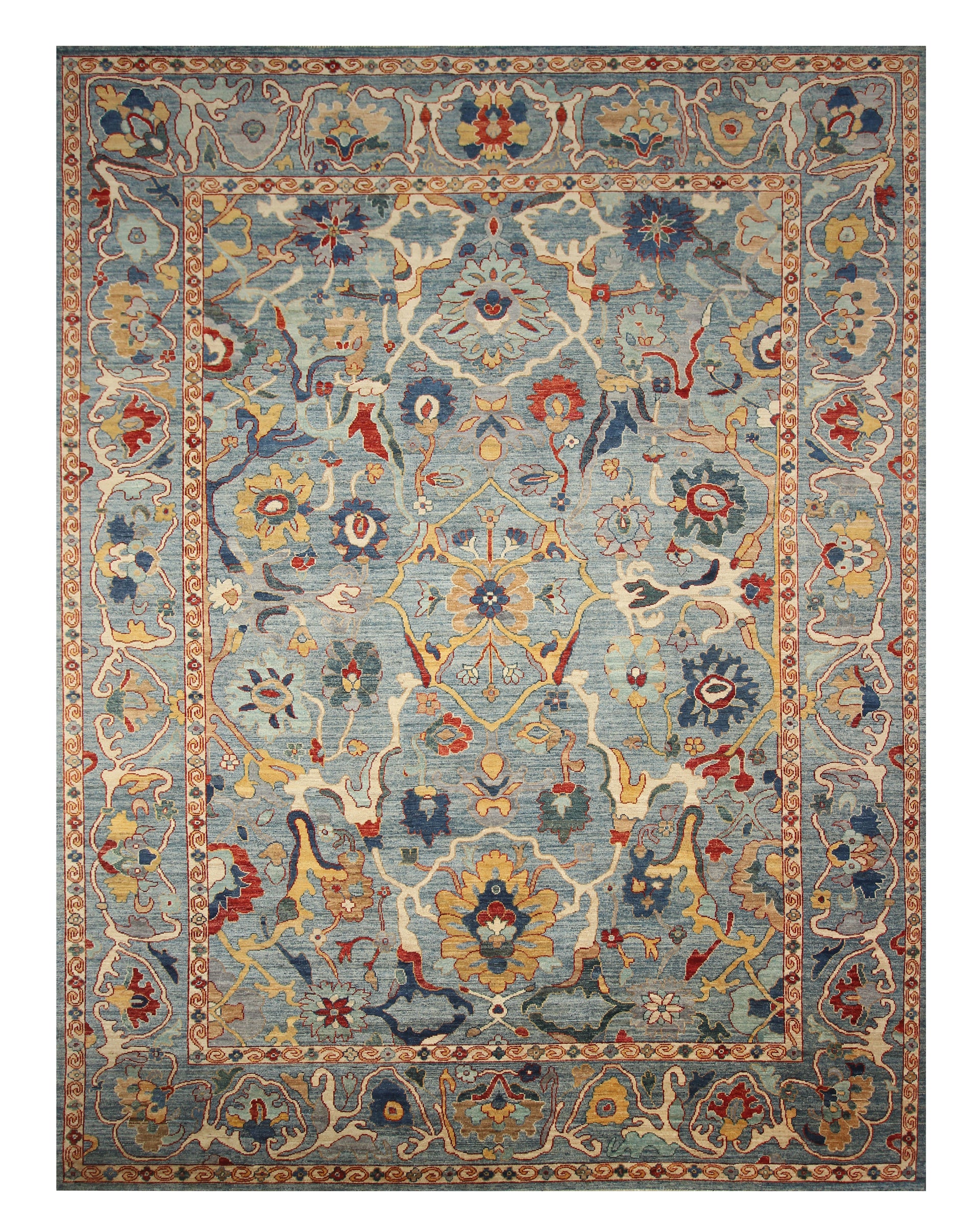 10x14 Blue Oushak Hand-Knotted Oriental Rug - Yildiz Rugs