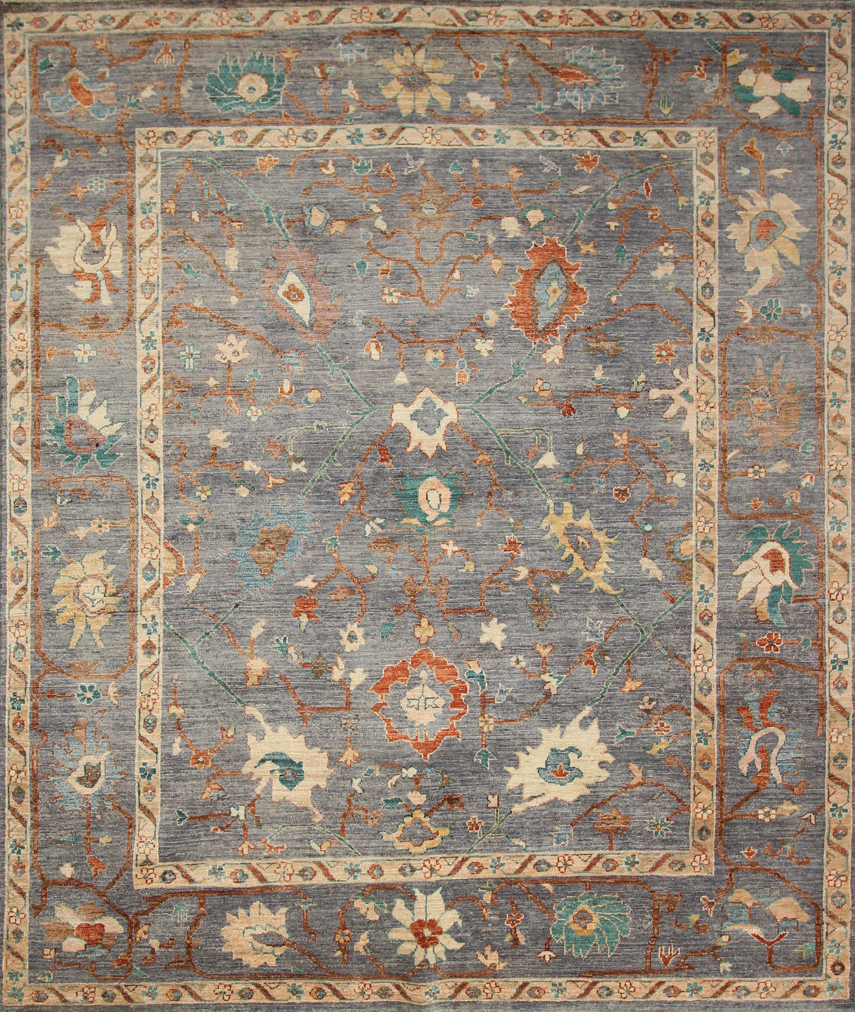 8x10 Oushak Blue Gray Hand knotted Turkish Rug - Yildiz Rugs