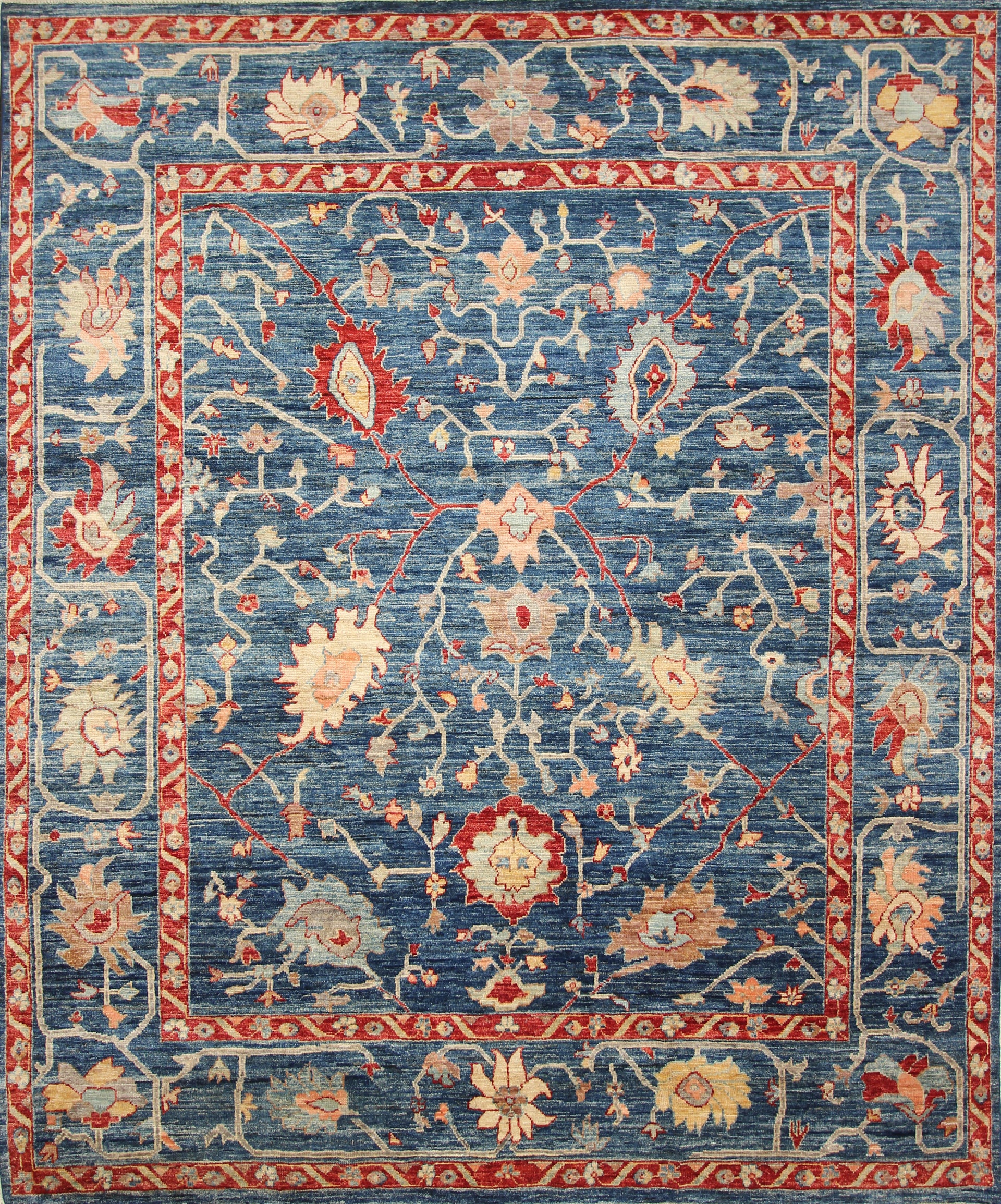 8x10 Dark Blue Oushak Hand-Knotted Turkish Design Rug - Yildiz Rugs